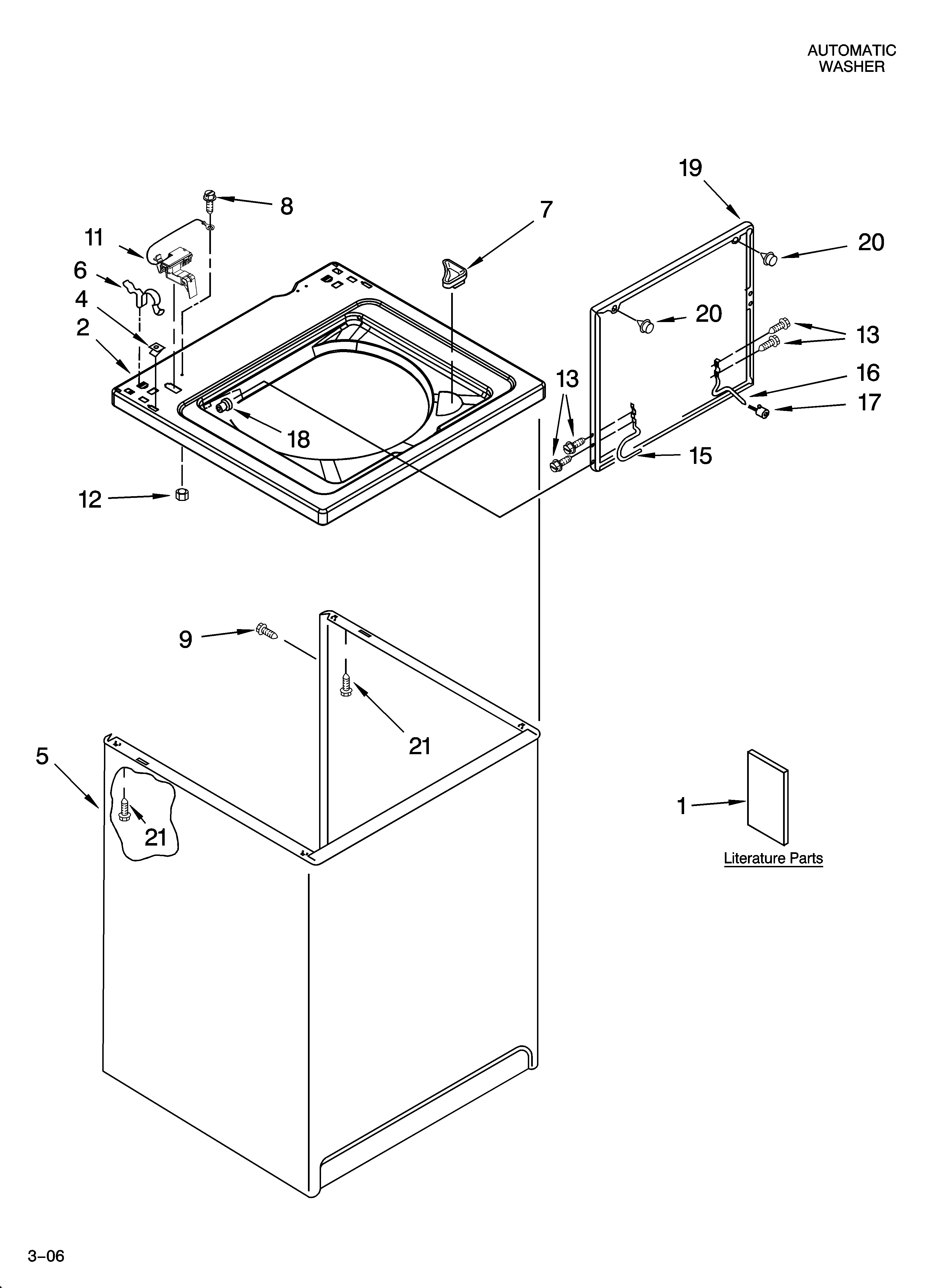 Whirlpool 3XLBR8543JQ5 top and cabinet parts diagram