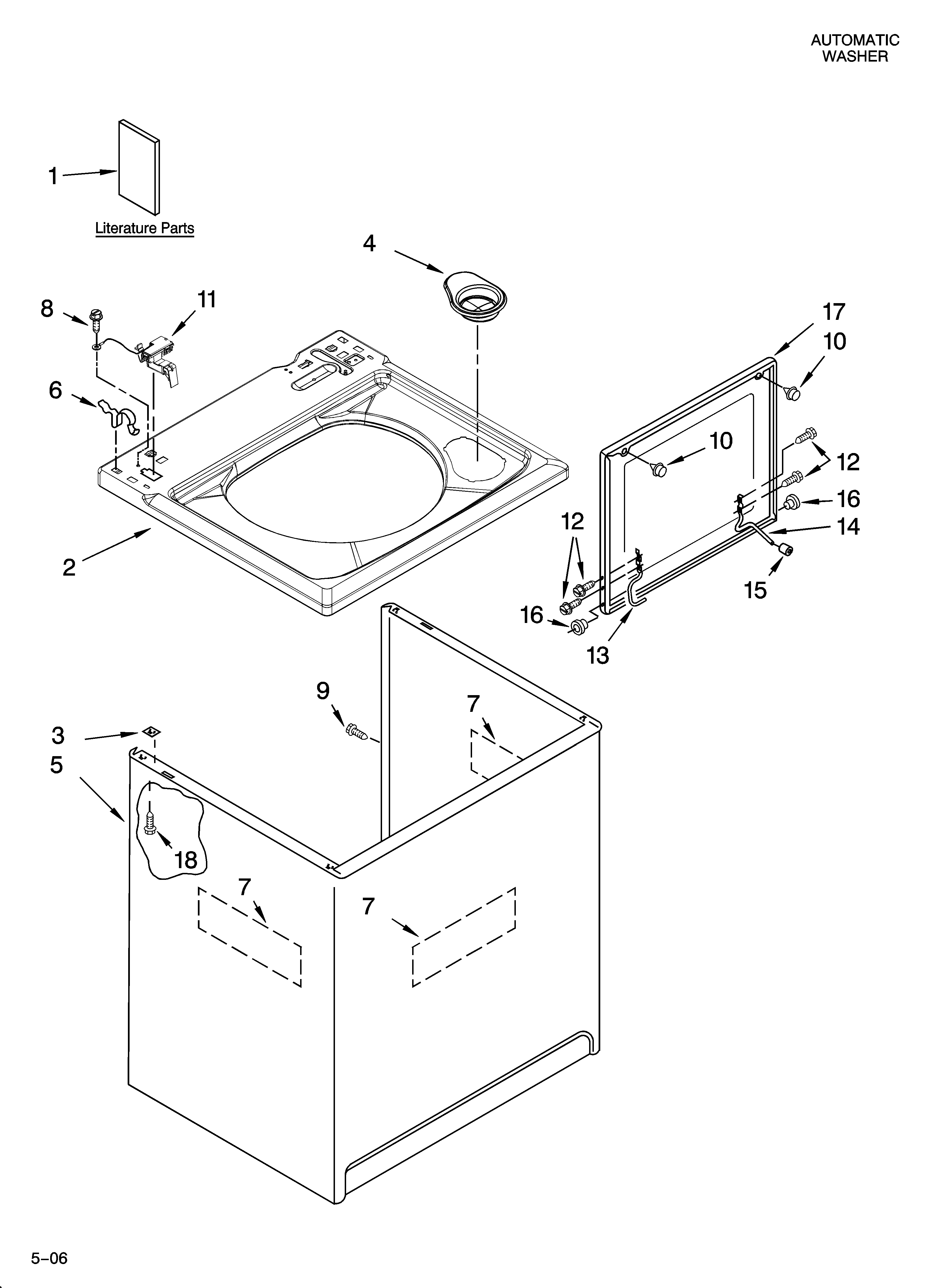 Whirlpool 7MWT97920SG0 top and cabinet parts diagram