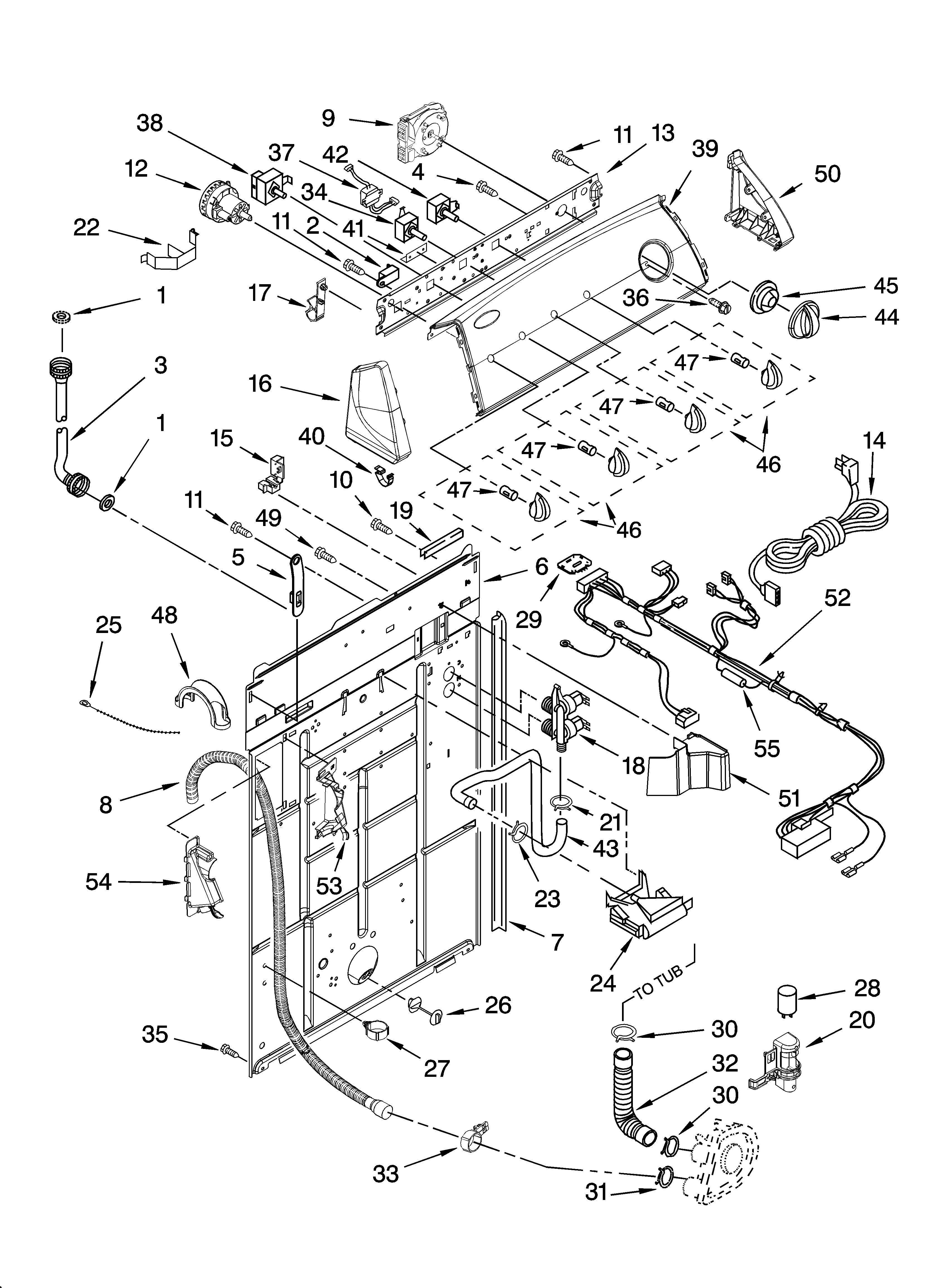 Whirlpool 7MWT97920SG0 controls and rear panel parts diagram