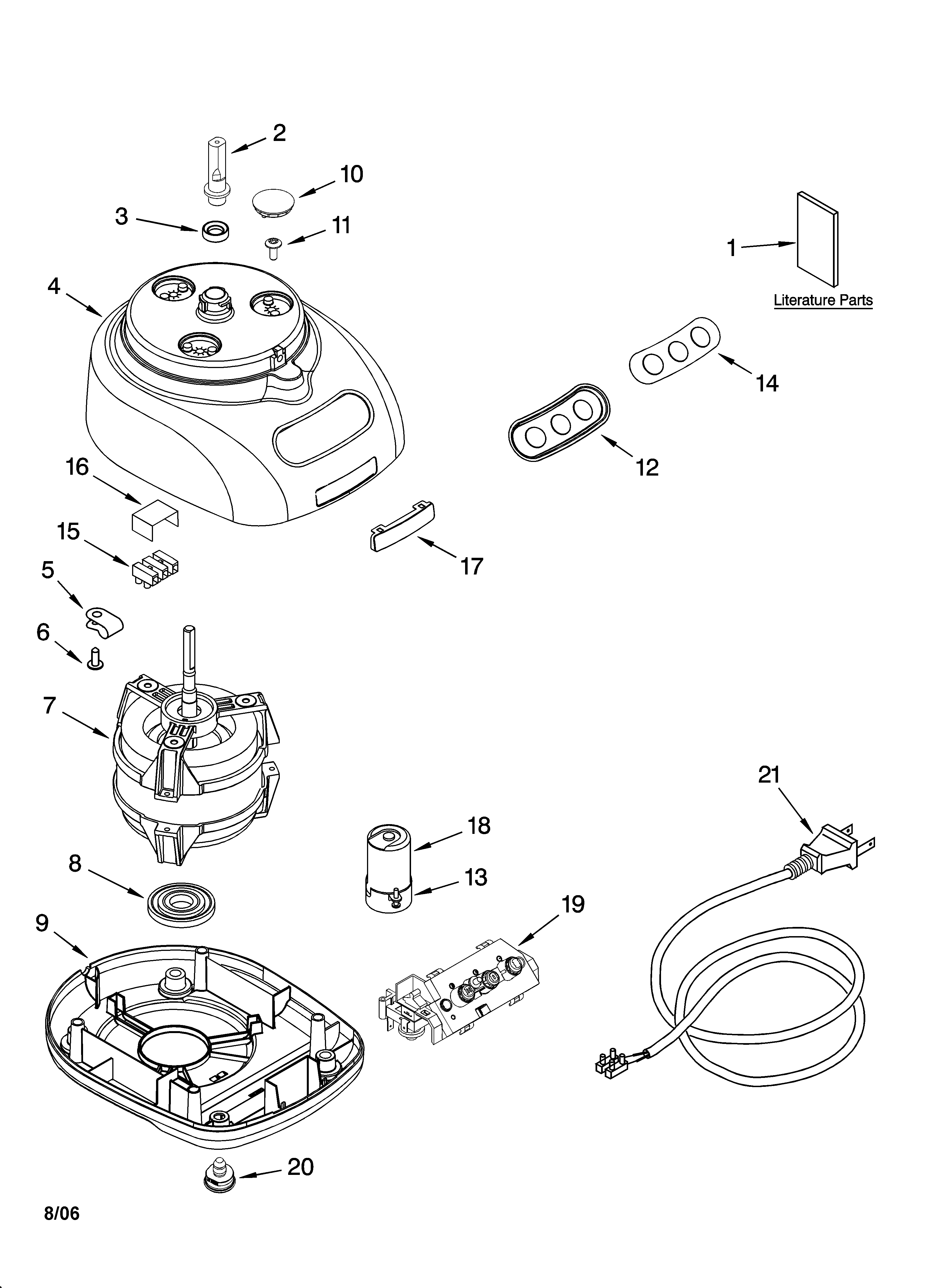 KitchenAid KFPW760QER1 motor and housing parts diagram