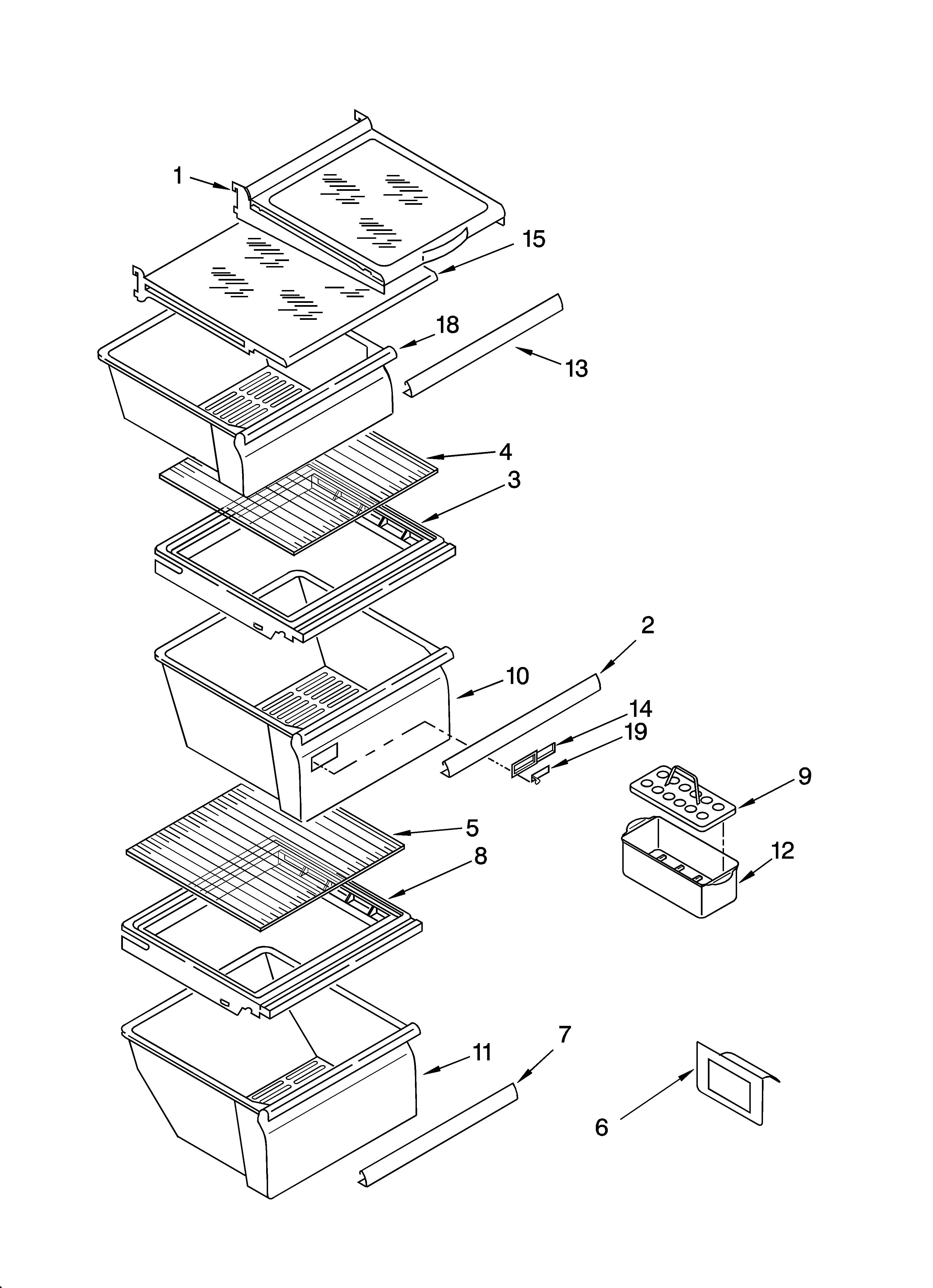 Whirlpool 5ED2FHKXRL03 refrigerator shelf parts diagram
