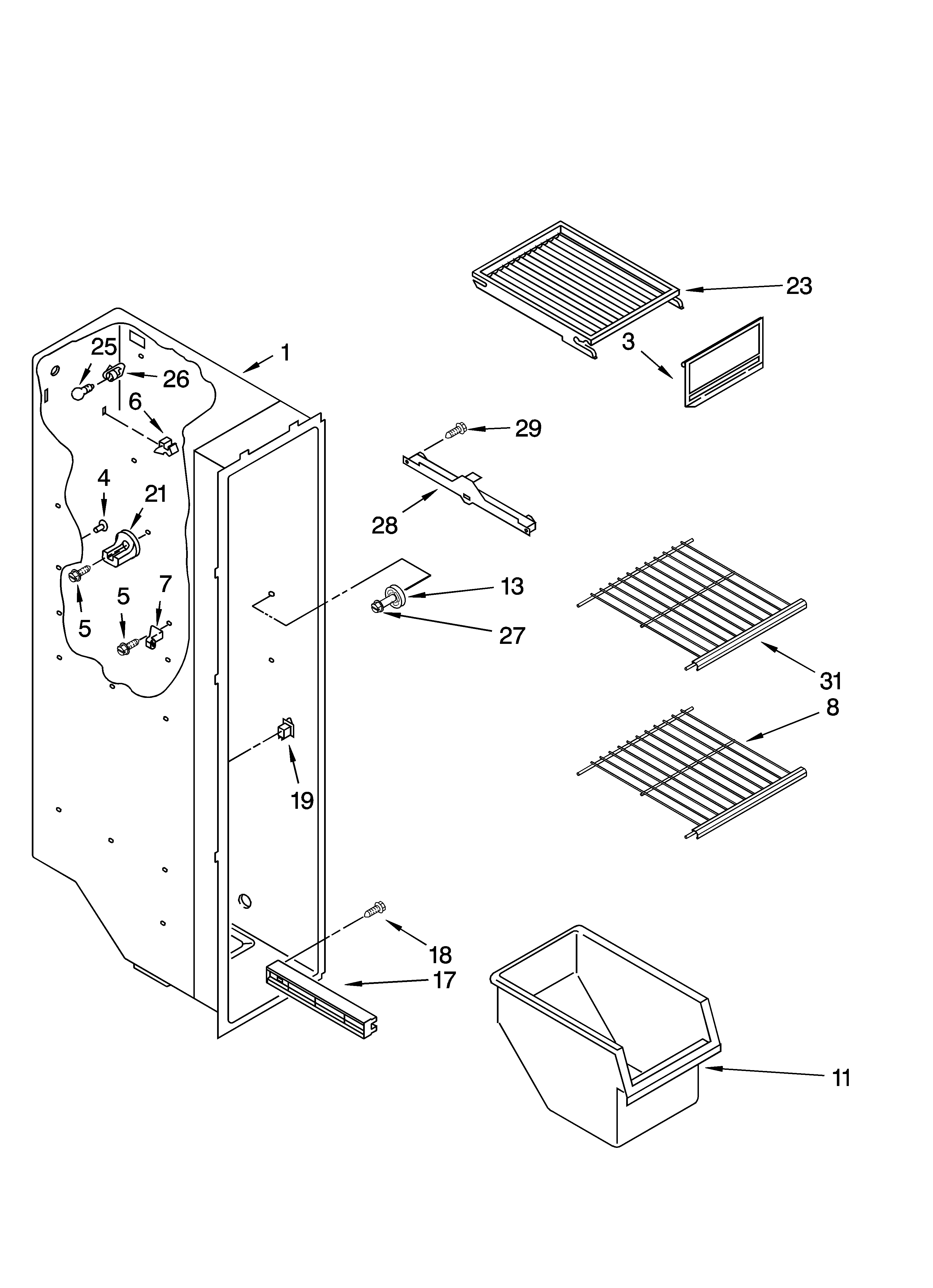 Whirlpool 5VES3FHGRS02 freezer liner parts diagram