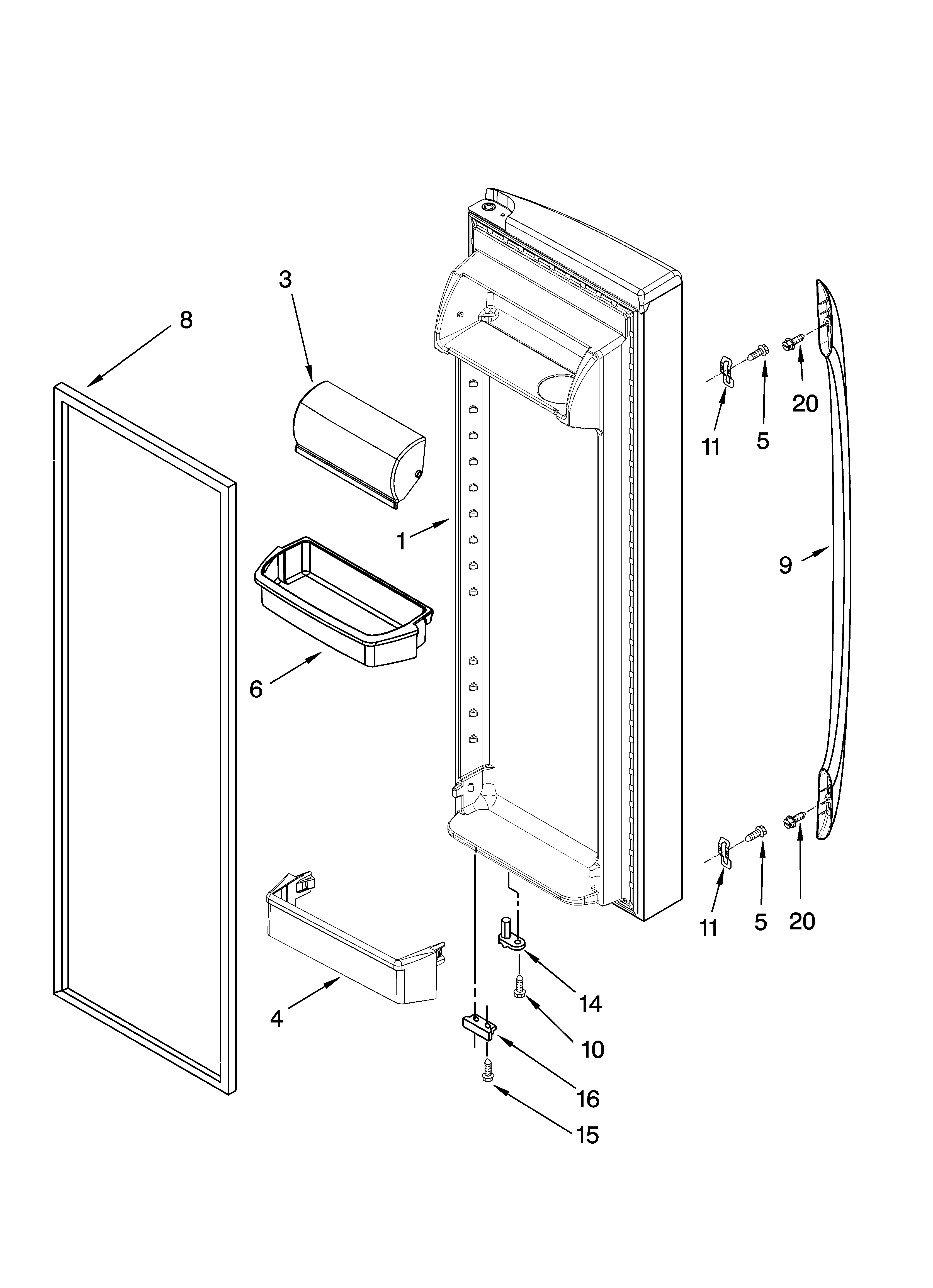 Whirlpool 5VES3FHGRS02 refrigerator door parts diagram
