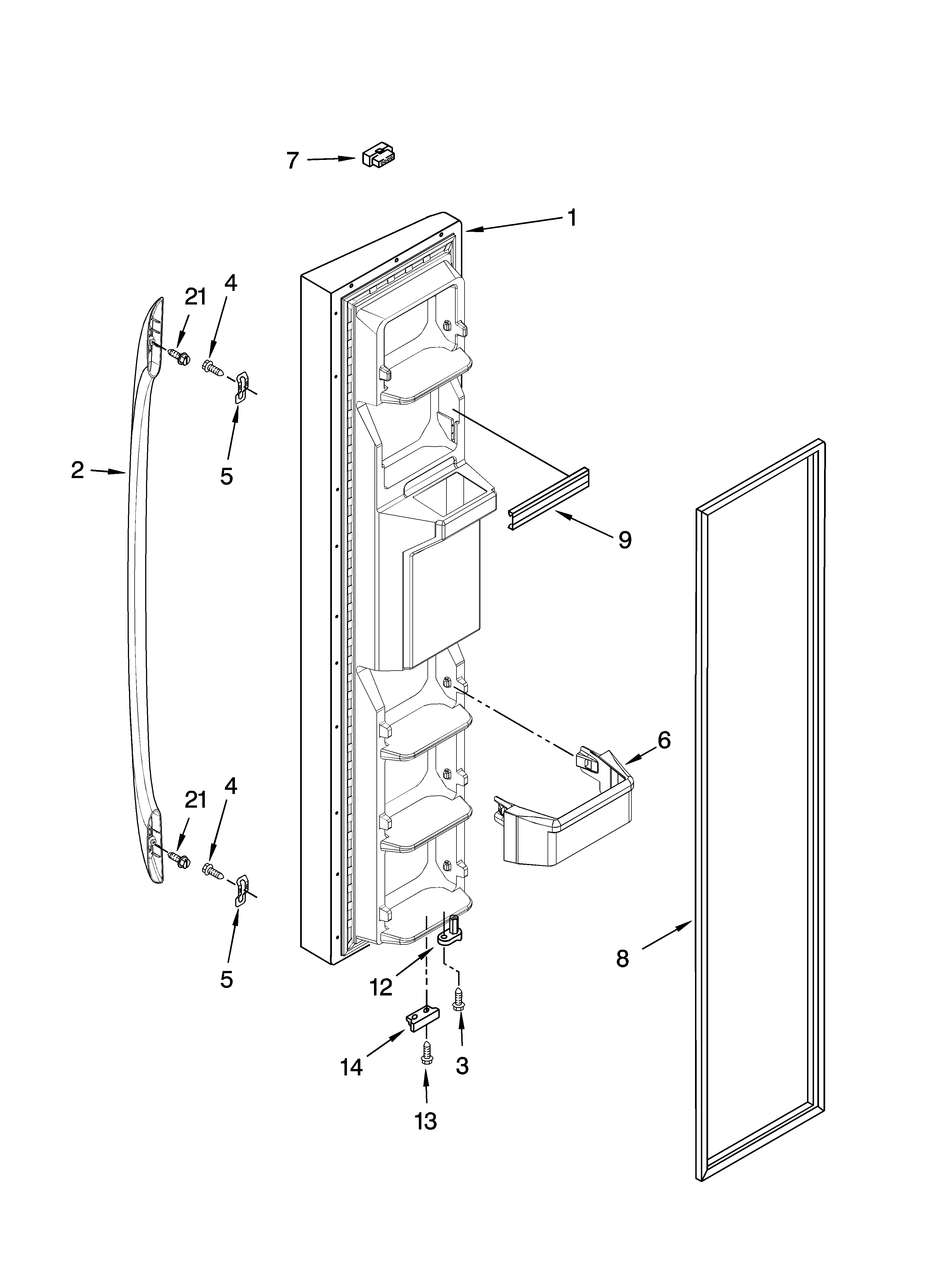 Whirlpool 5VES3FHGRS02 freezer door parts diagram