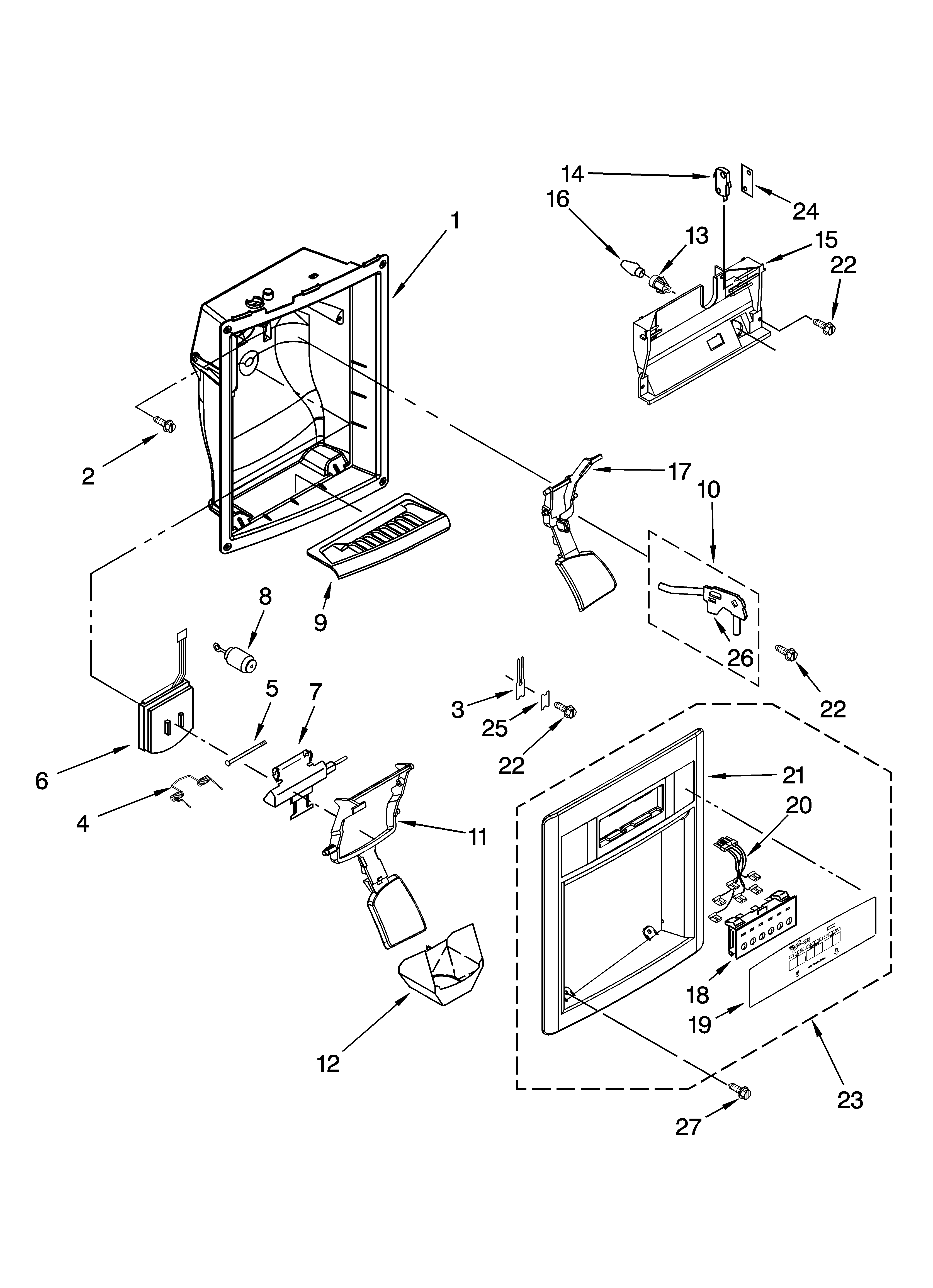 Whirlpool 6GD22DCXHW06 dispenser front parts diagram