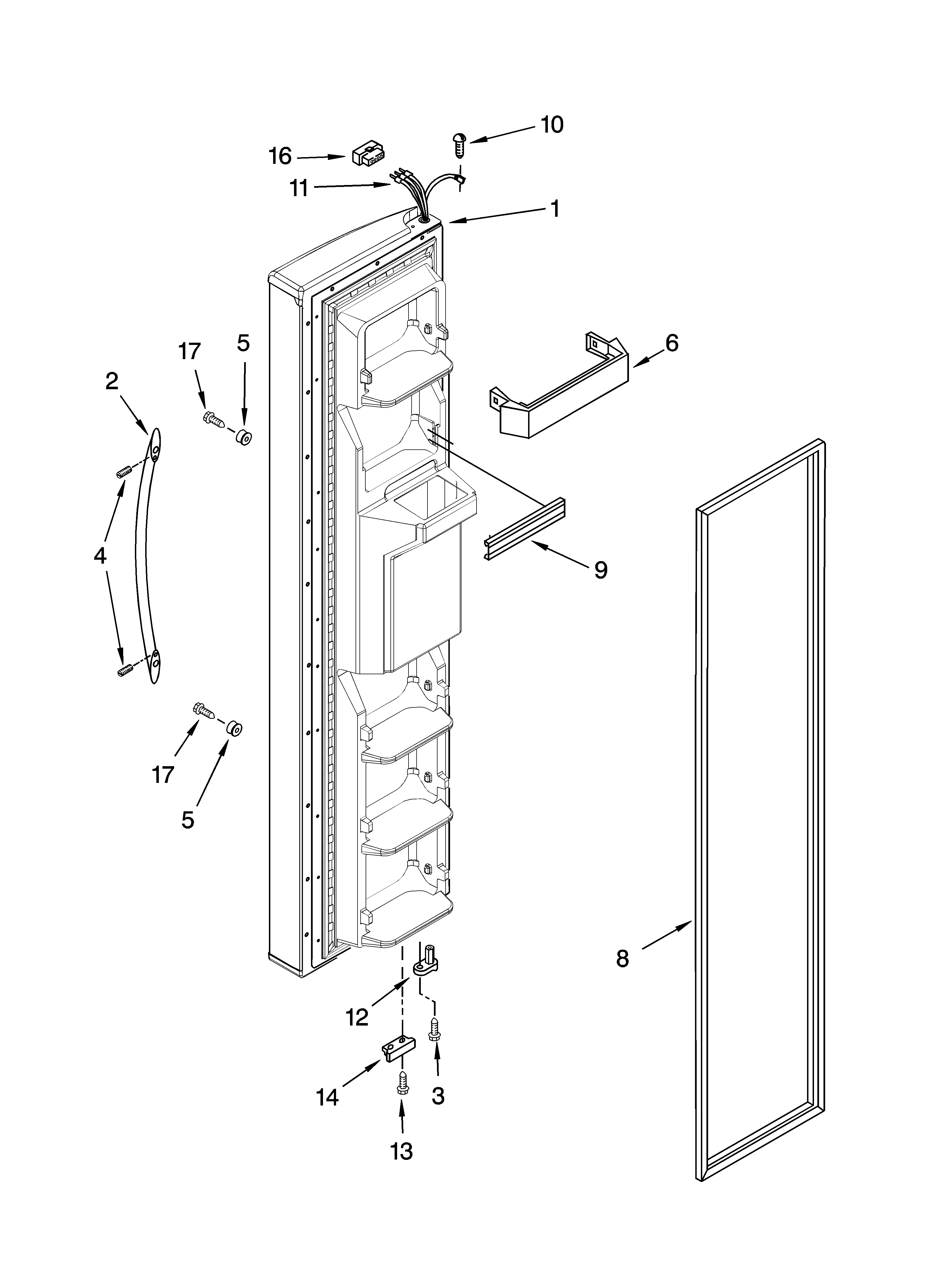 Whirlpool 6GD25DCXHW08 freezer door parts diagram