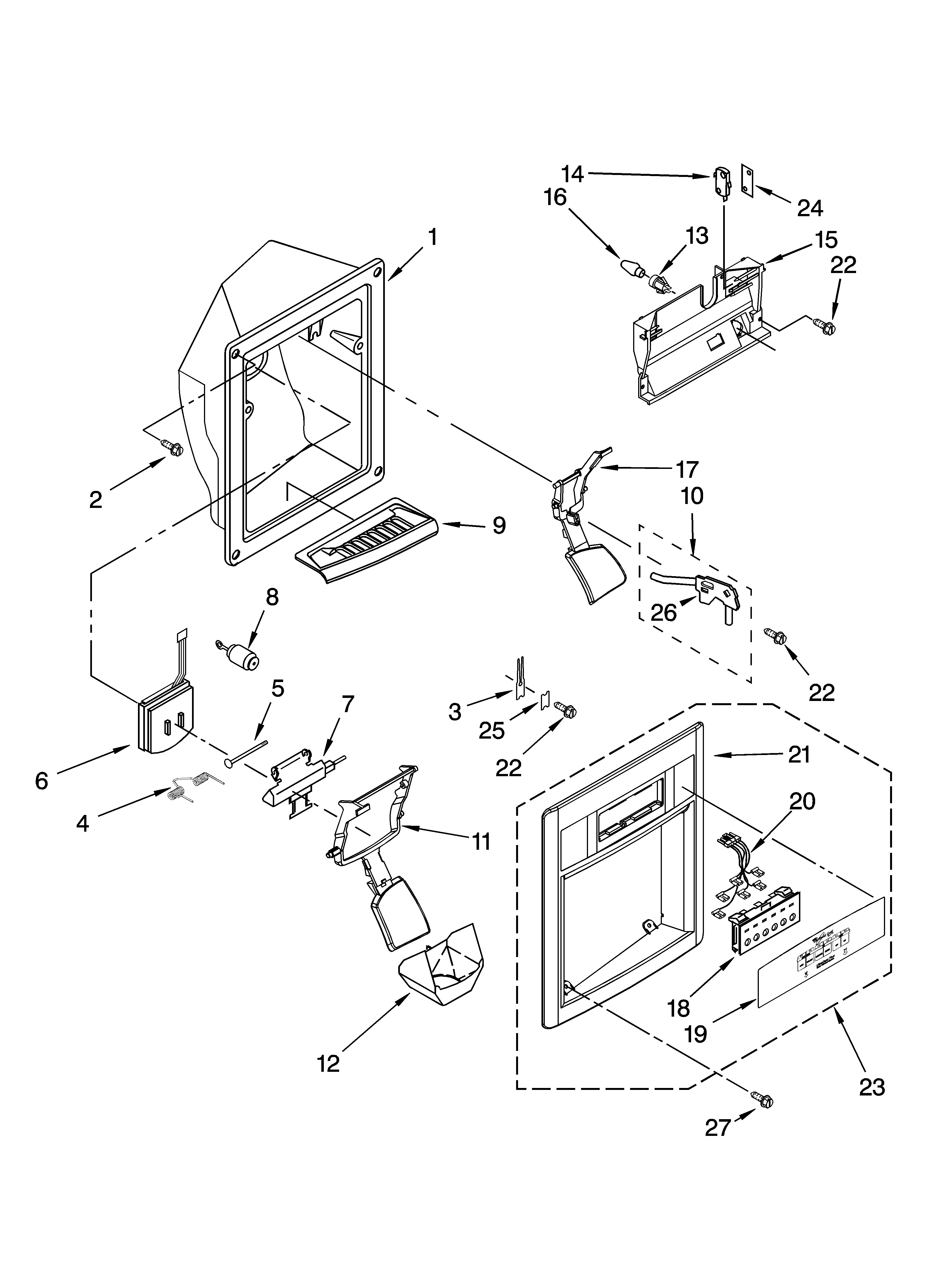 Whirlpool 6GD25DCXHW08 dispenser front parts diagram