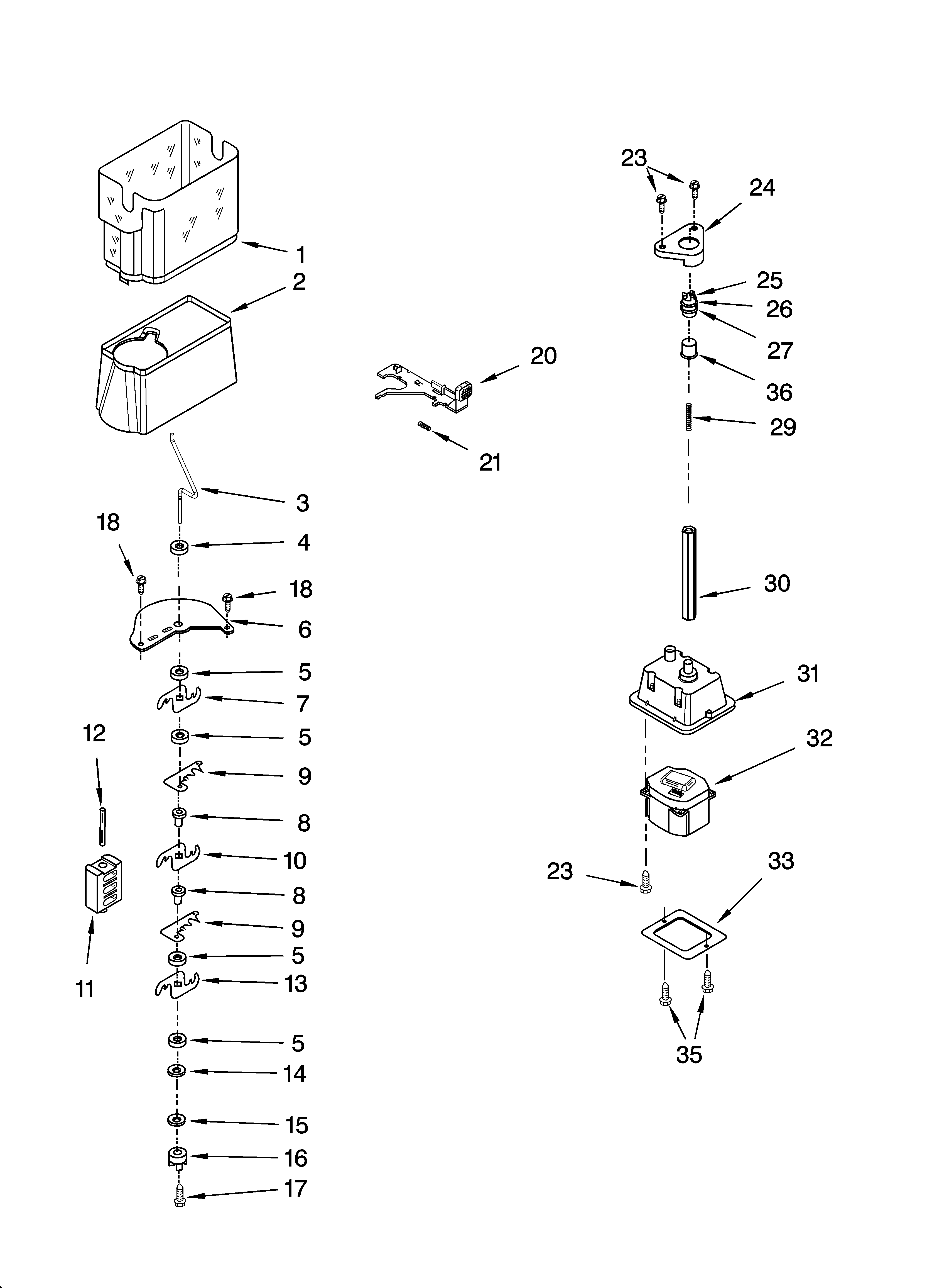 Whirlpool ED2FHAXSL02 motor and ice container parts diagram