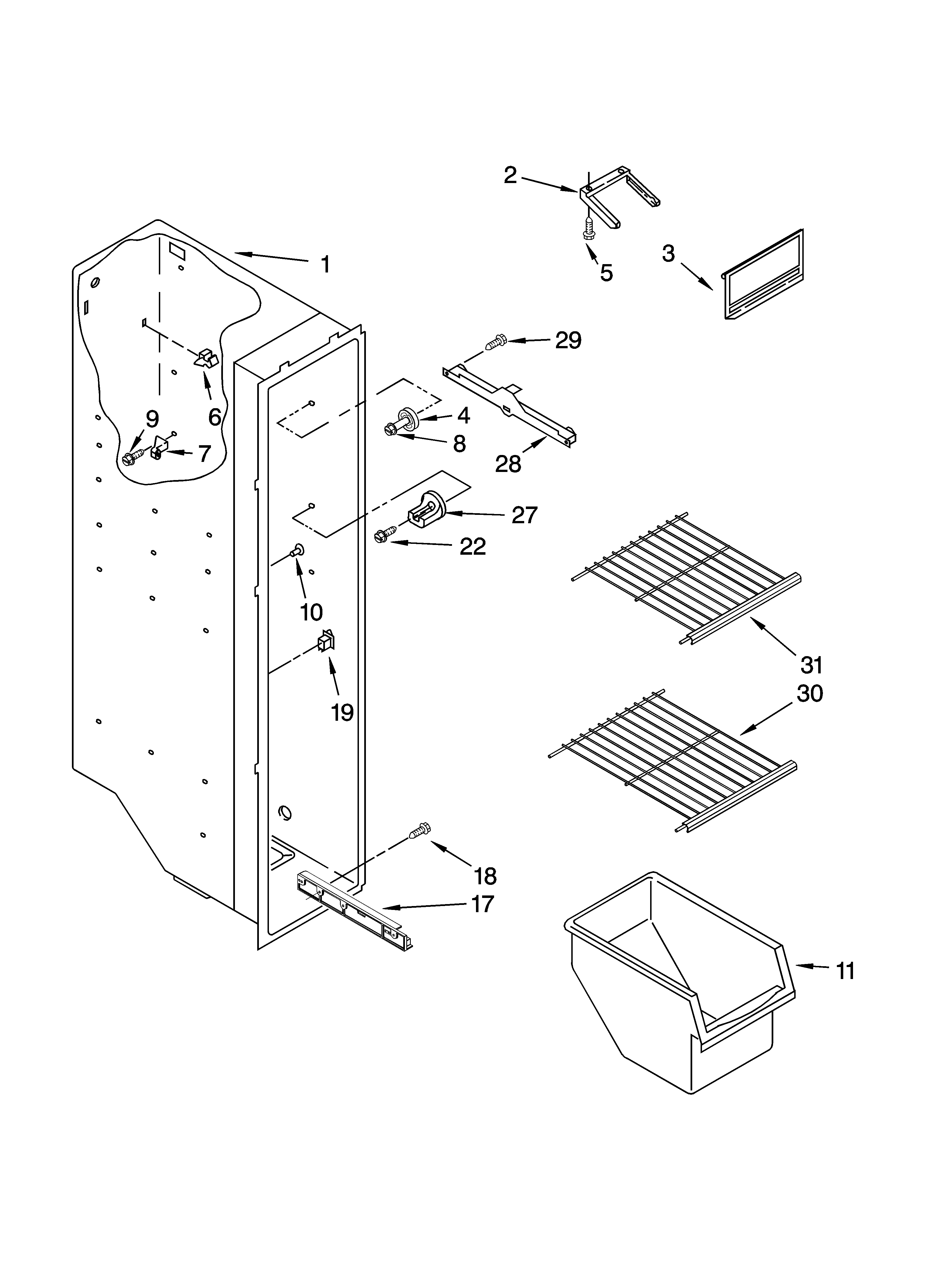 Whirlpool ED2GHEXNL03 freezer liner parts diagram