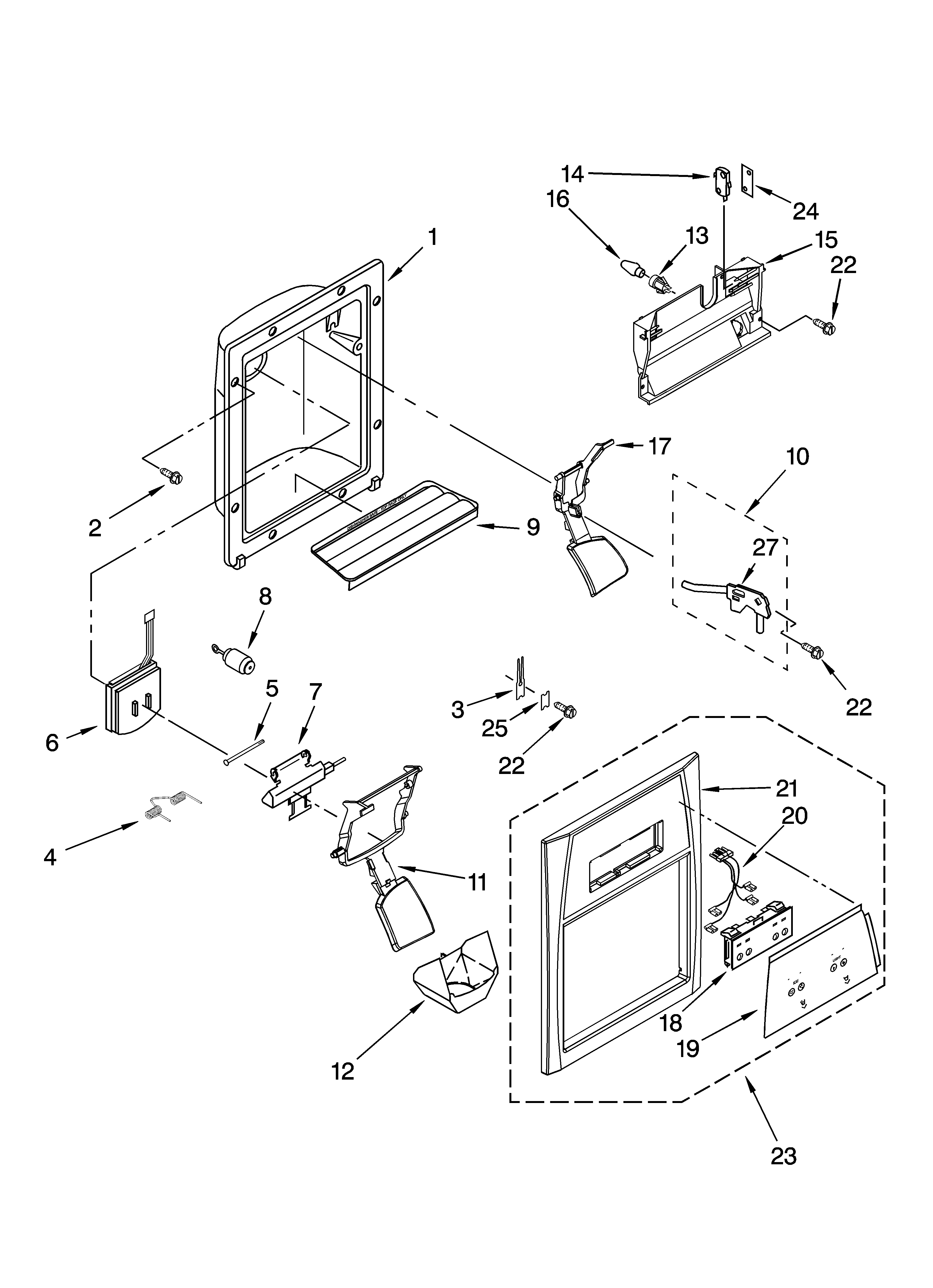 Whirlpool ED2GHEXNL03 dispenser front parts diagram