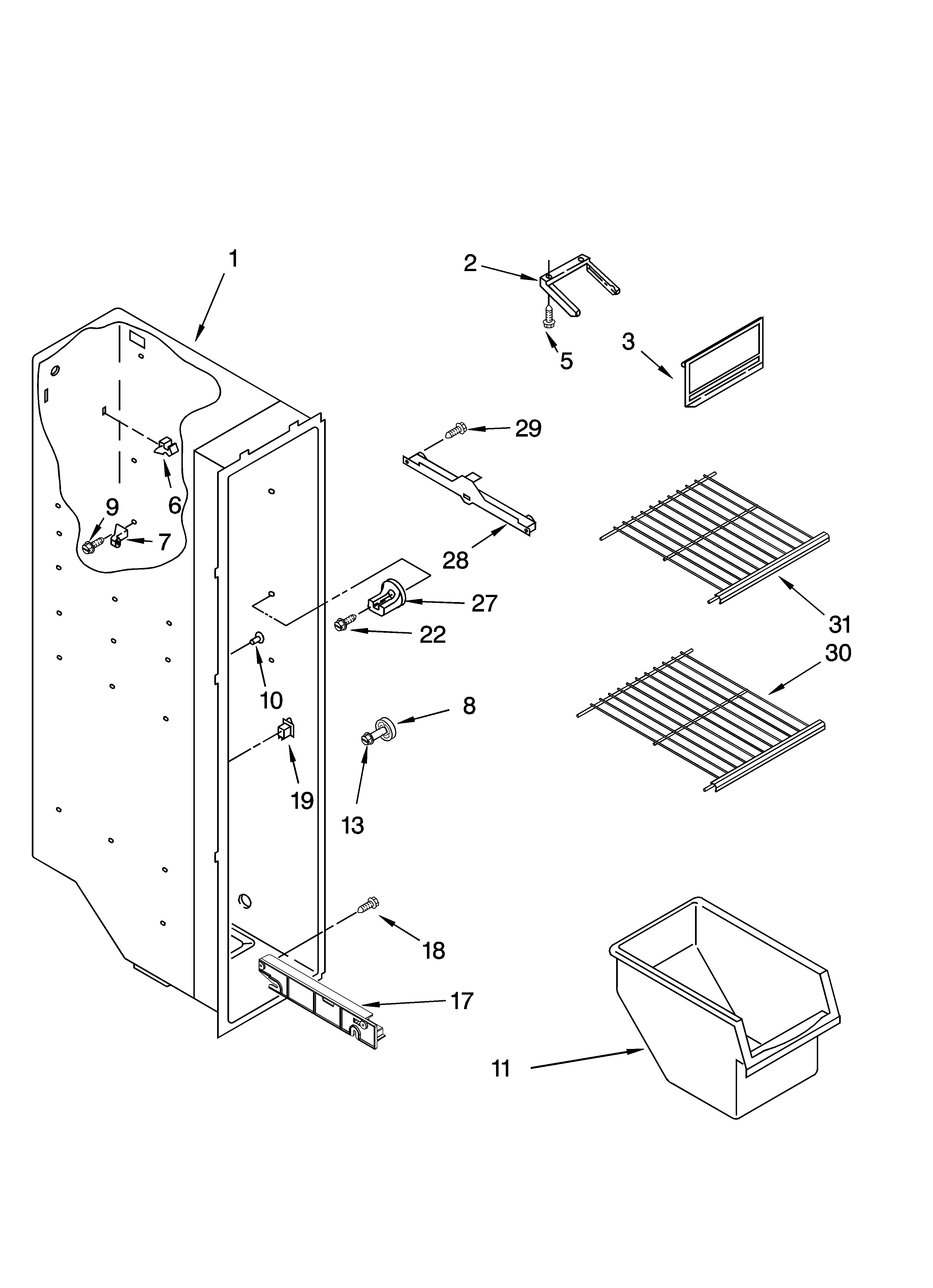 Whirlpool ED2NHGXRL02 freezer liner parts diagram