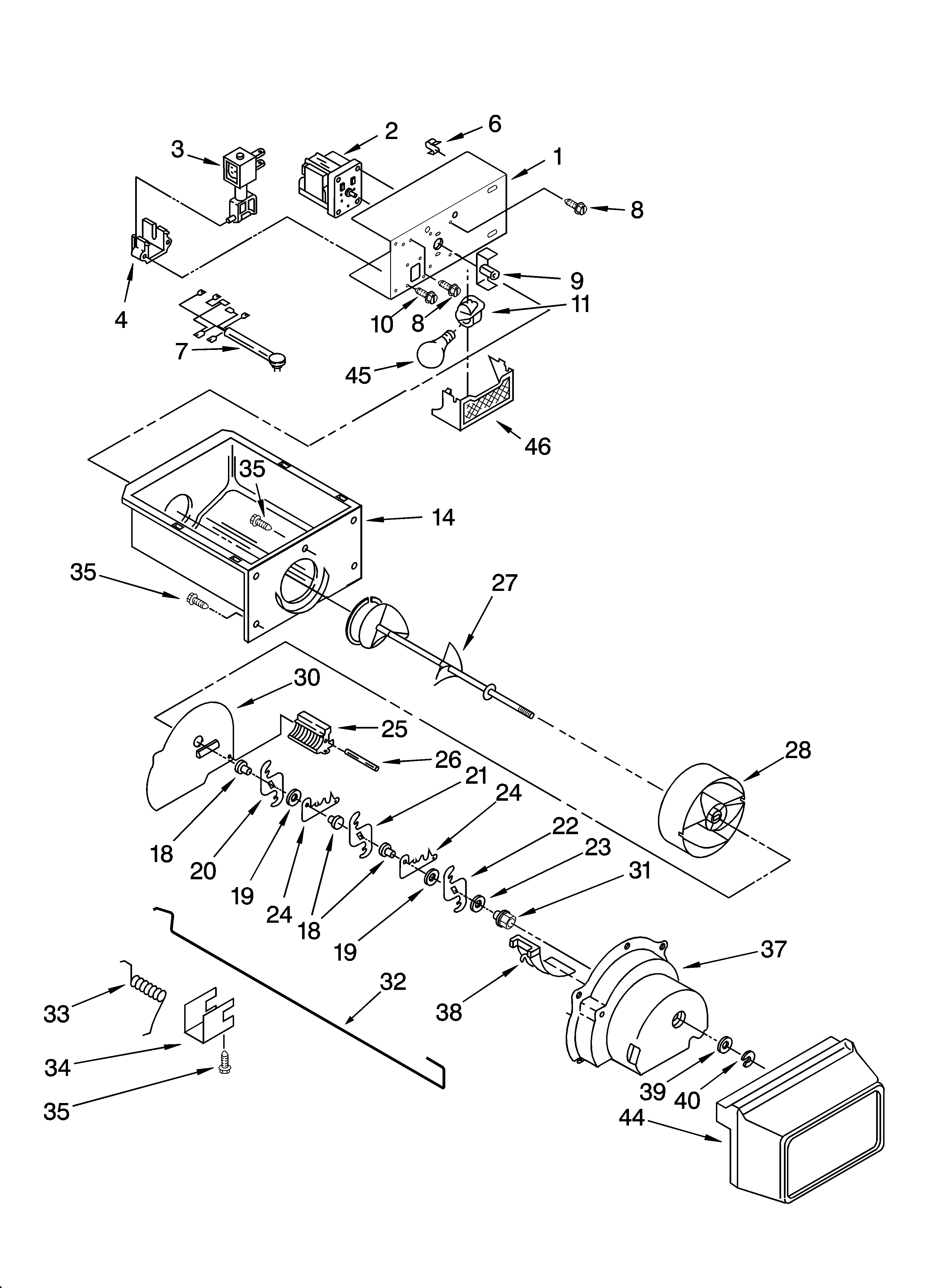 Whirlpool ED2NHGXRL02 motor and ice container parts diagram