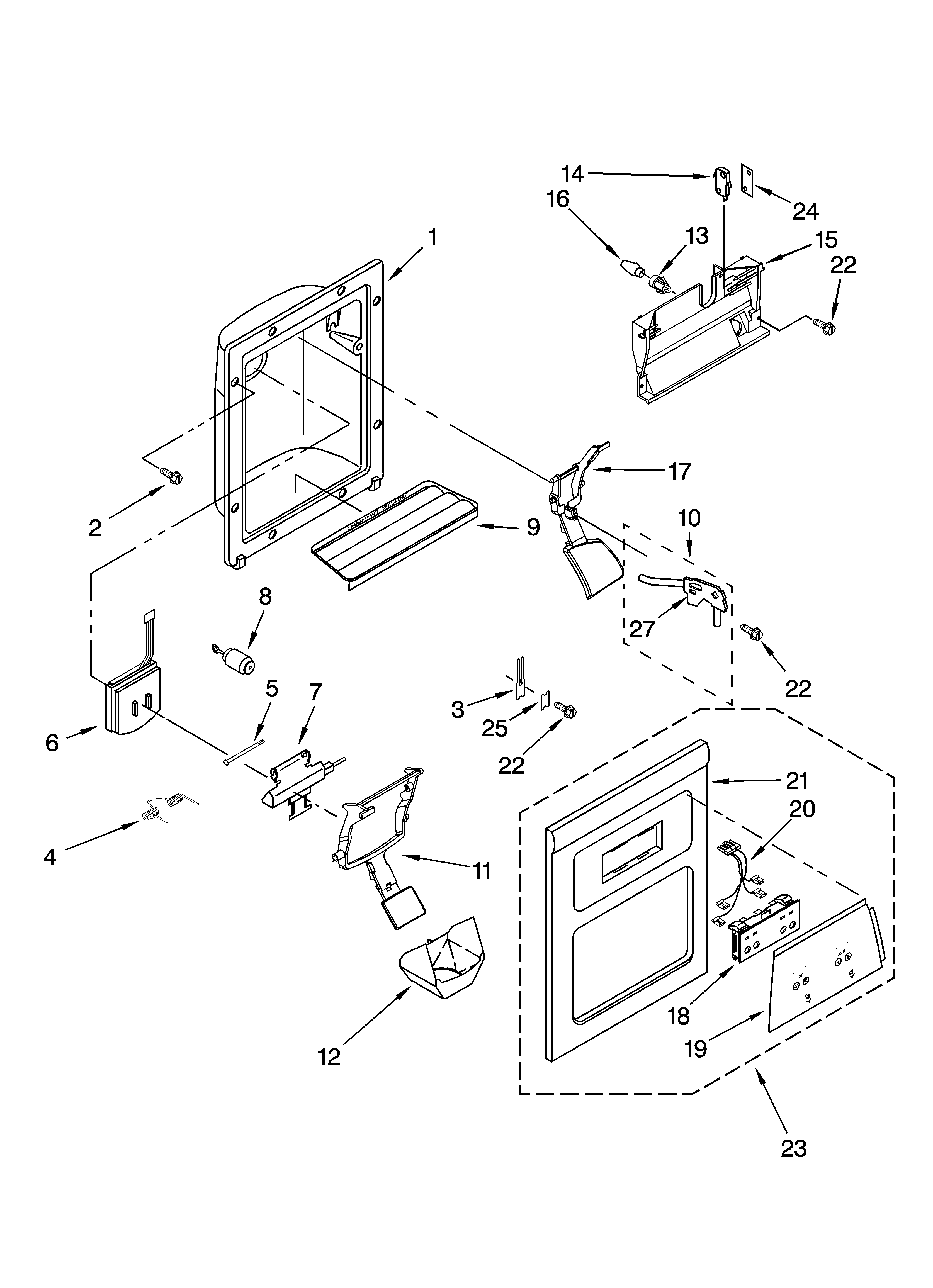Whirlpool ED2NHGXRL02 dispenser front parts diagram