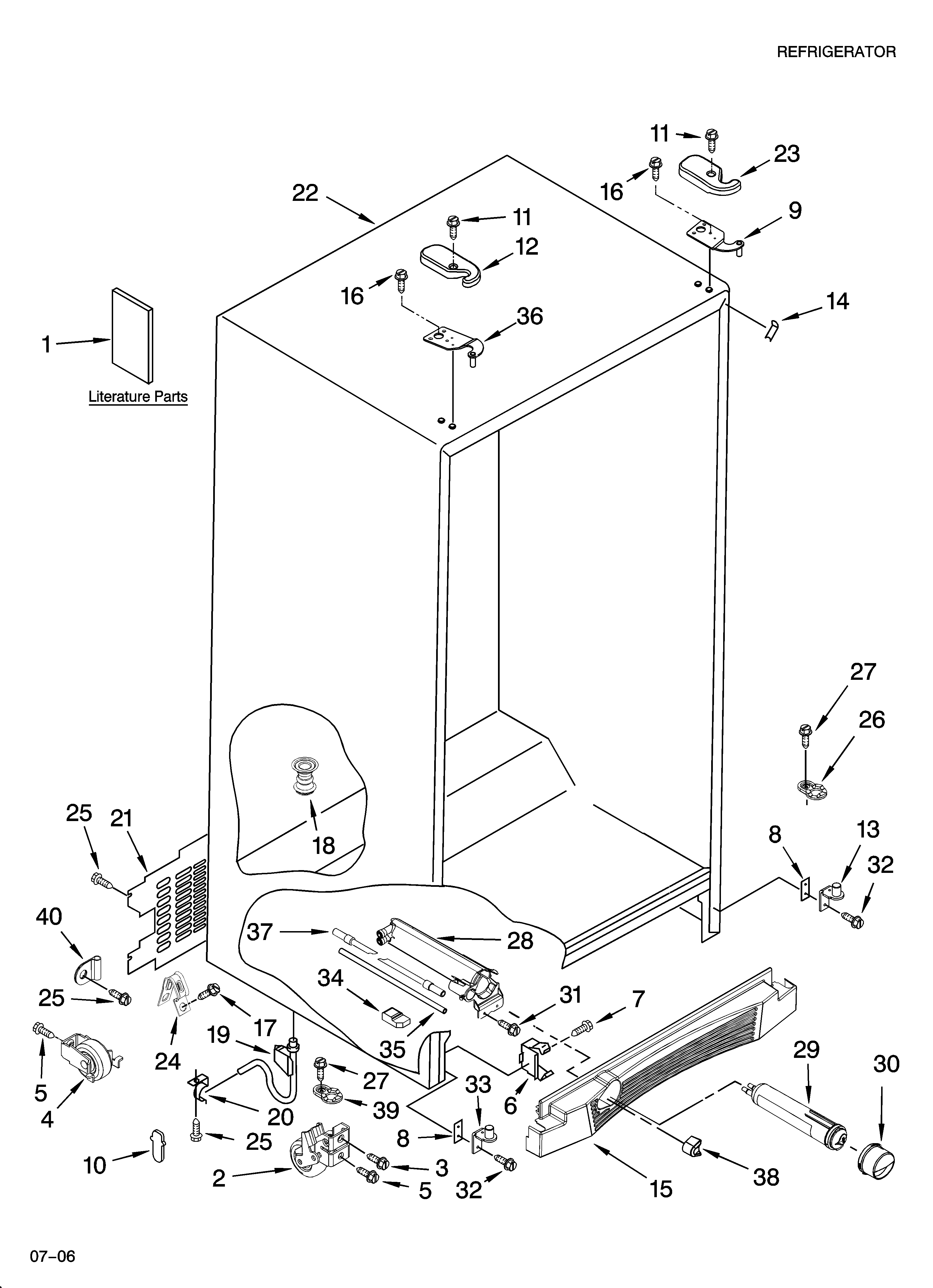 Whirlpool GF6NFEXRB01 cabinet parts diagram