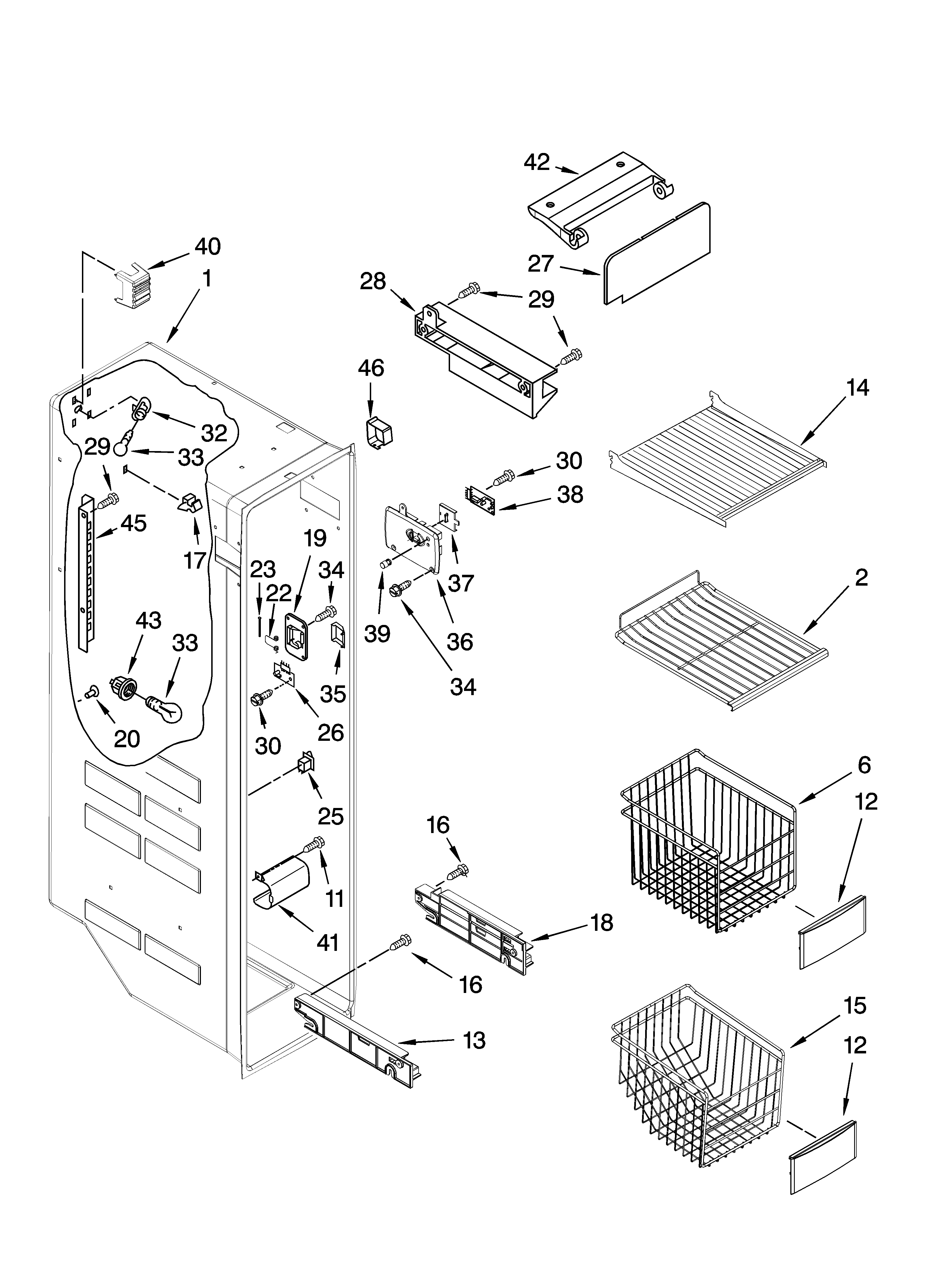 Whirlpool GF6NFEXRB01 freezer liner parts diagram