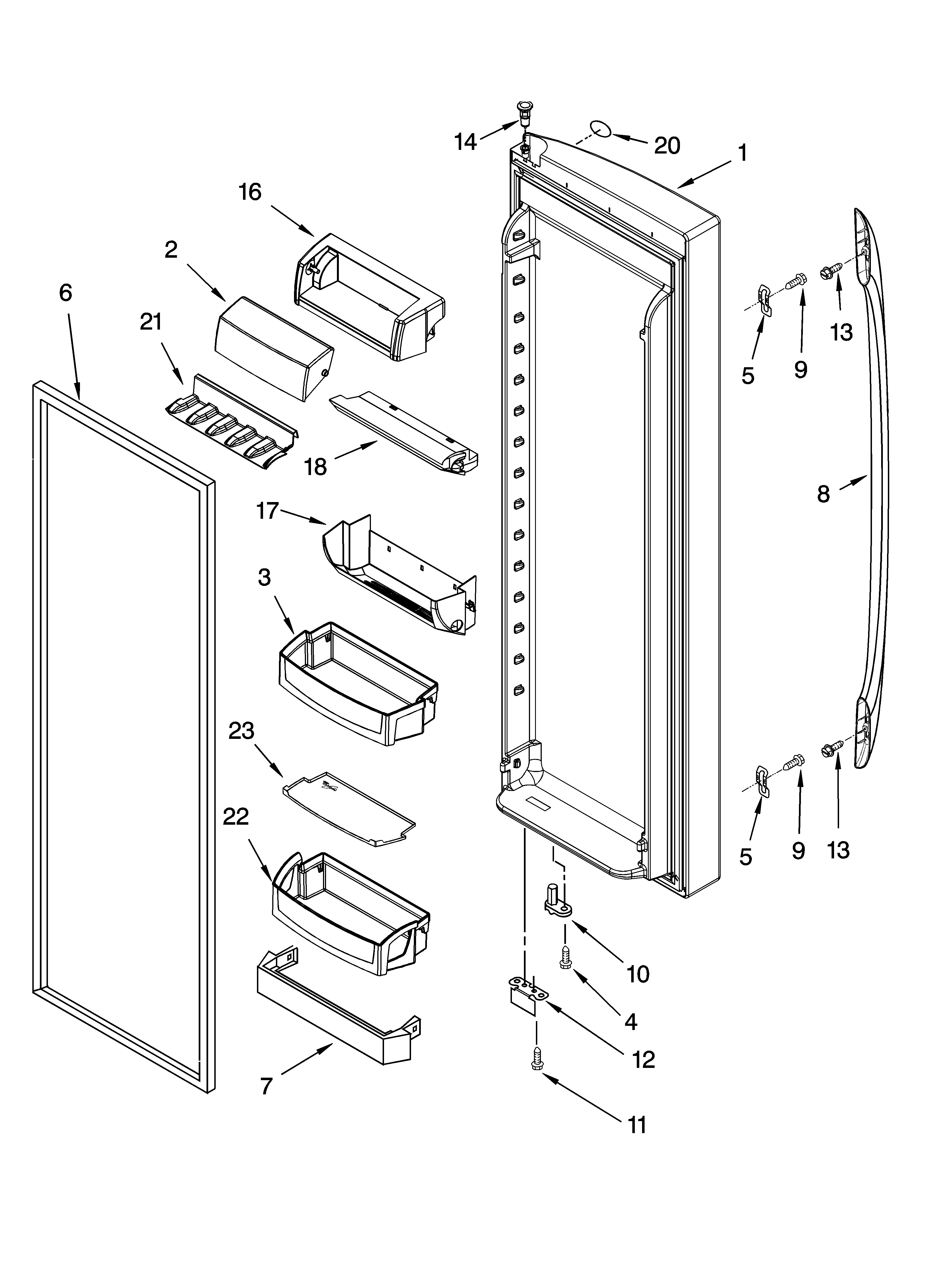 Whirlpool GF6NFEXRB01 refrigerator door parts diagram