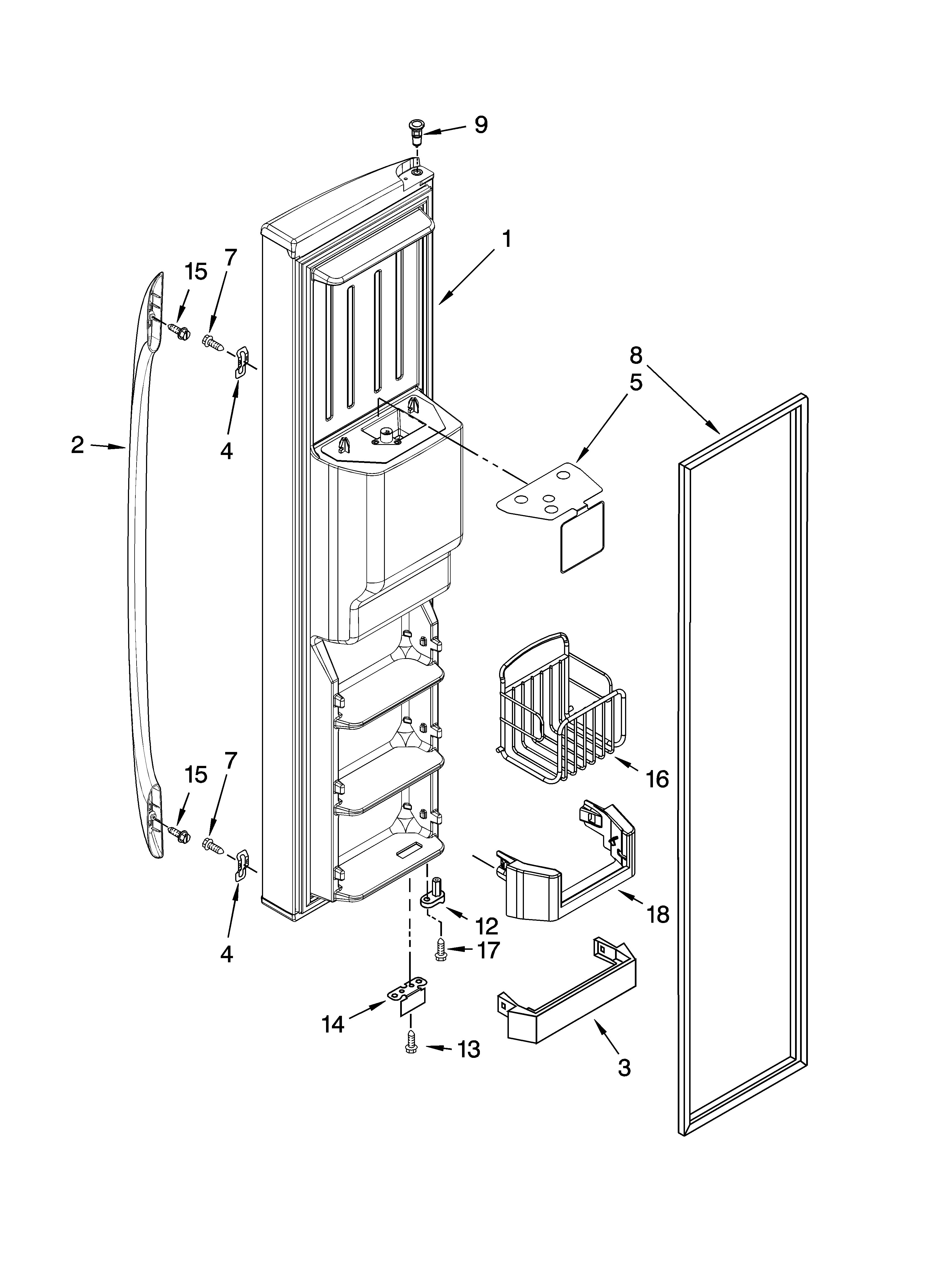 Whirlpool GF6NFEXRB01 freezer door parts diagram
