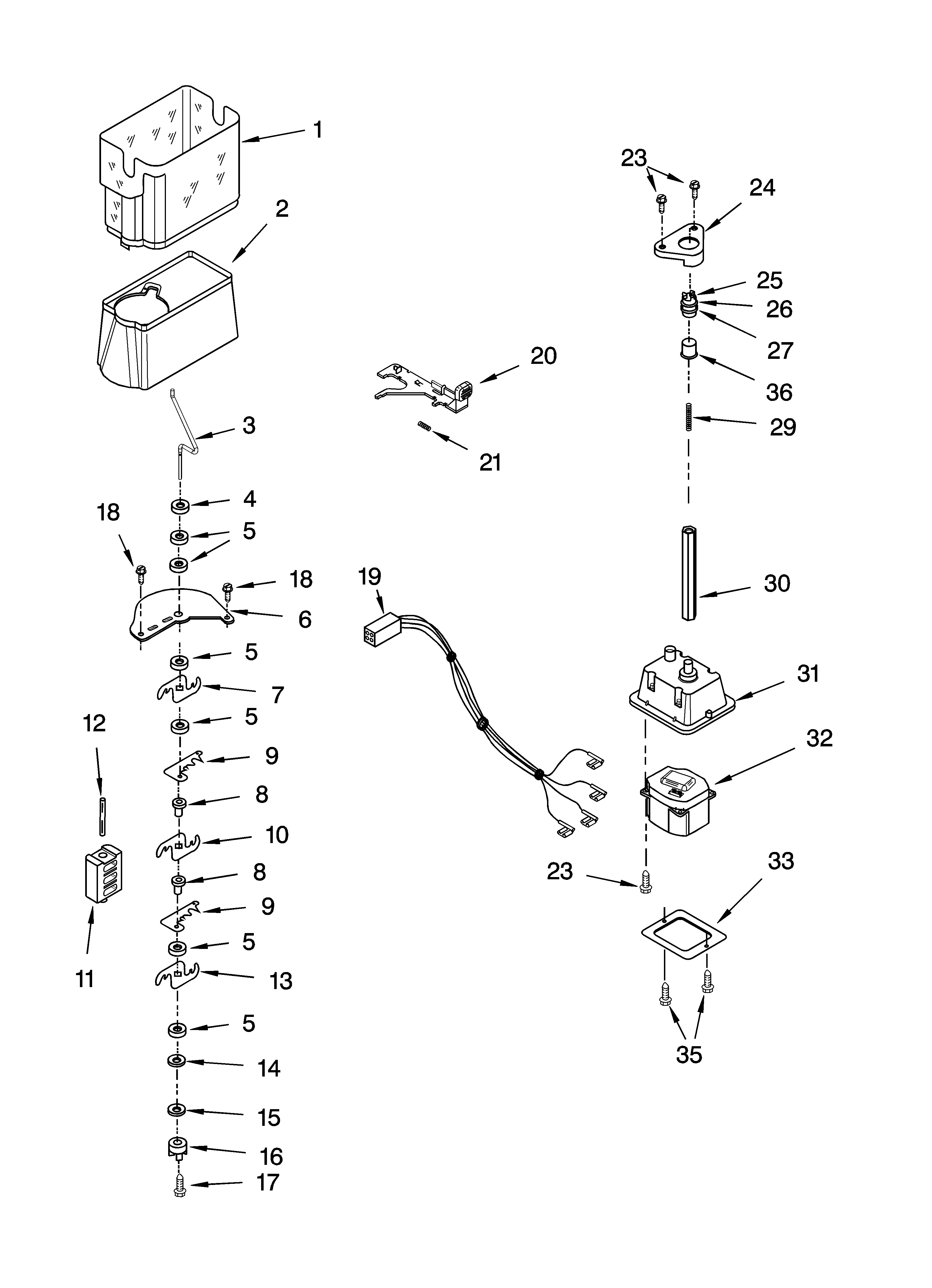 Whirlpool GS2SHAXSB00 motor and ice container parts diagram
