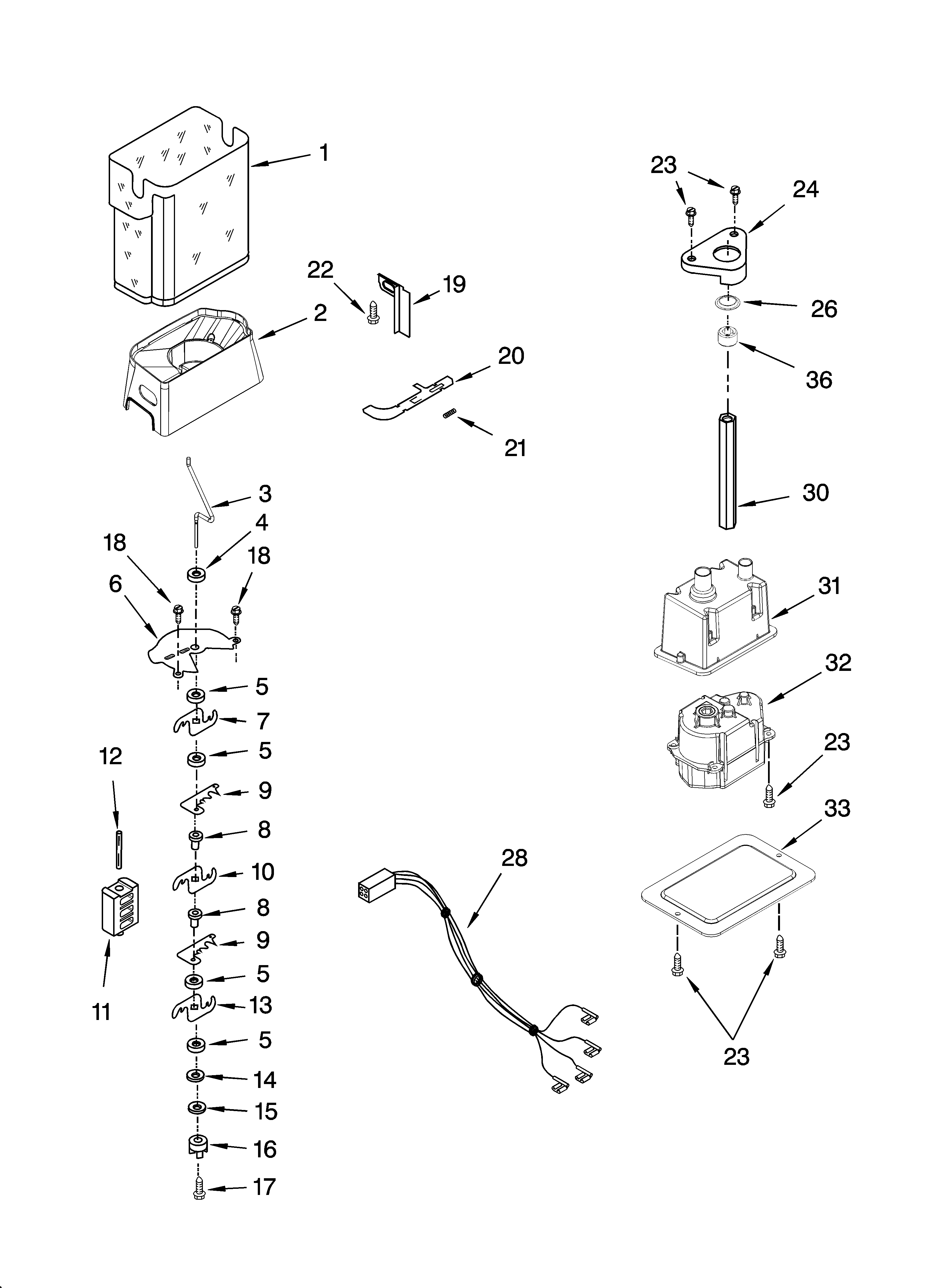 Whirlpool GS5SHAXSA01 motor and ice container parts diagram
