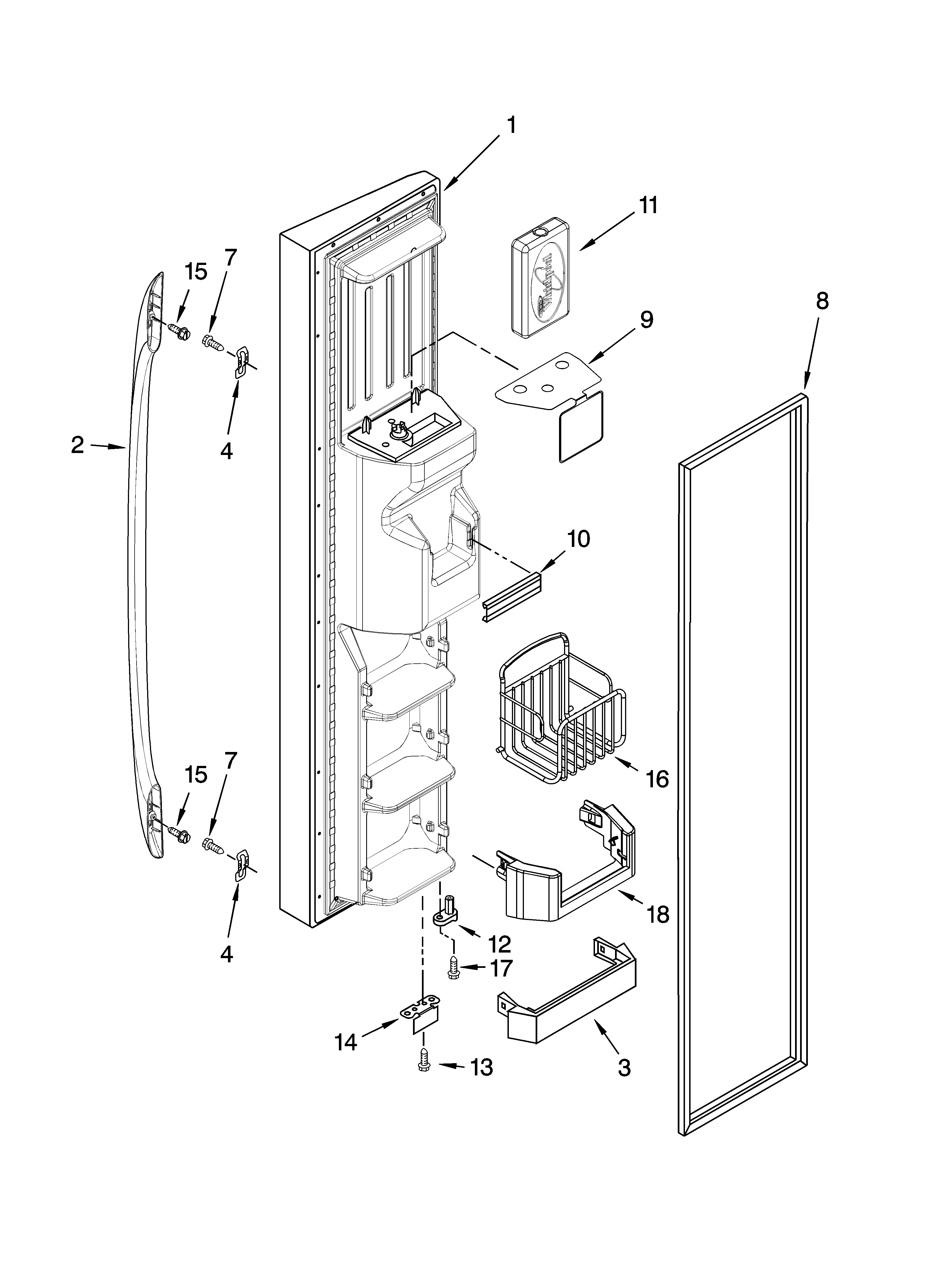 Whirlpool GS6SHEXNS03 freezer door parts diagram
