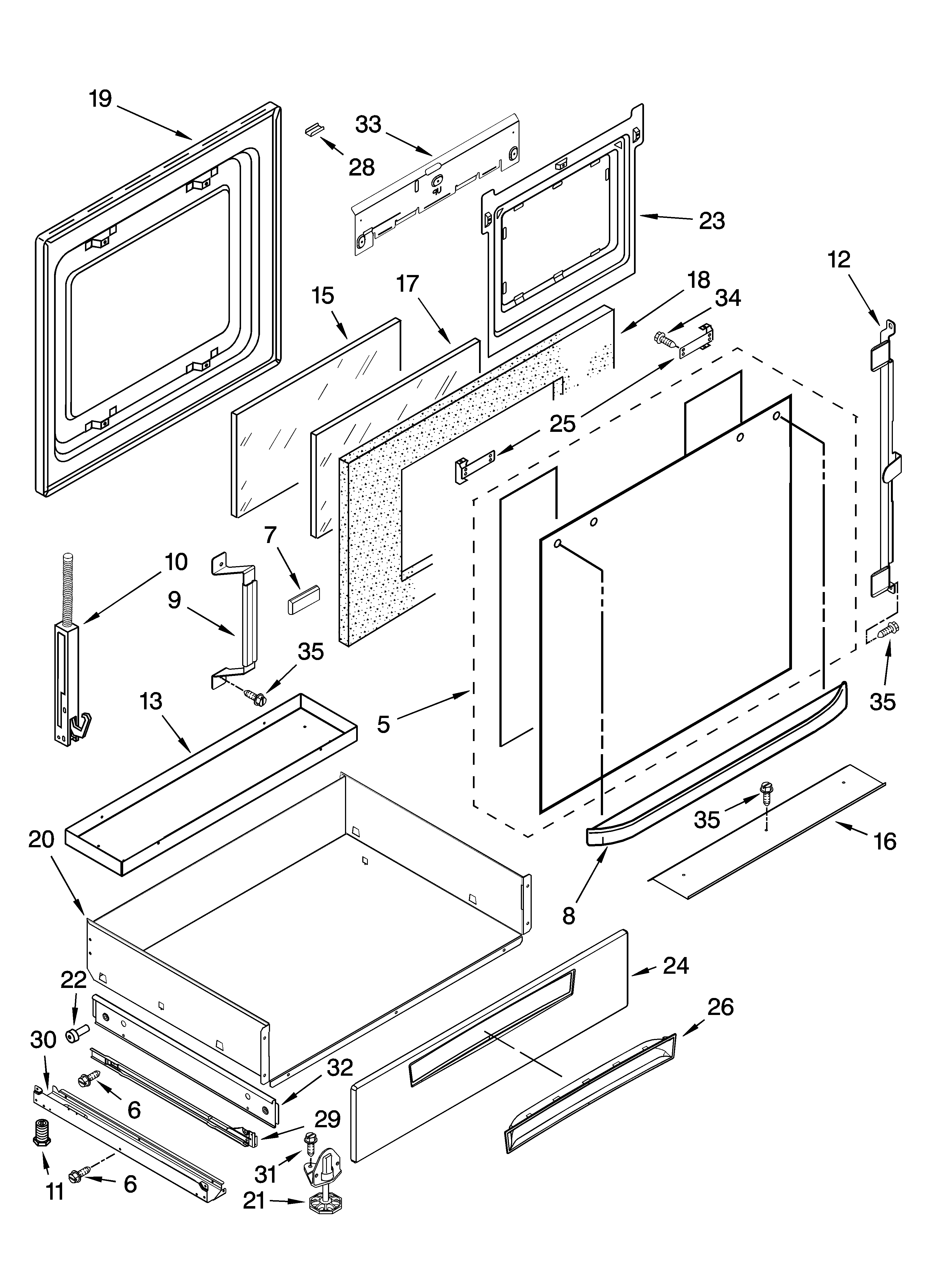 Whirlpool GW395LEPB03 door and drawer parts diagram