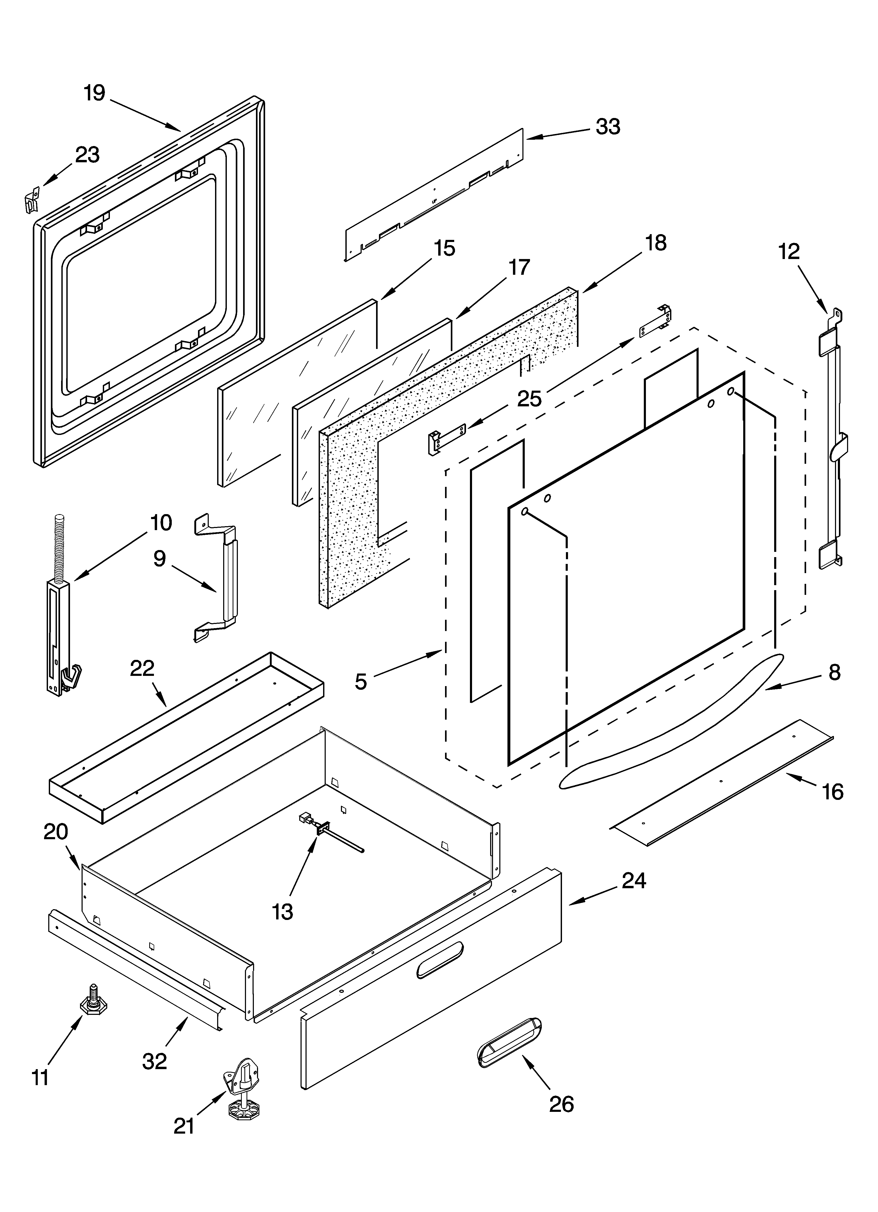 KitchenAid KESI901PWH00 door and drawer parts diagram