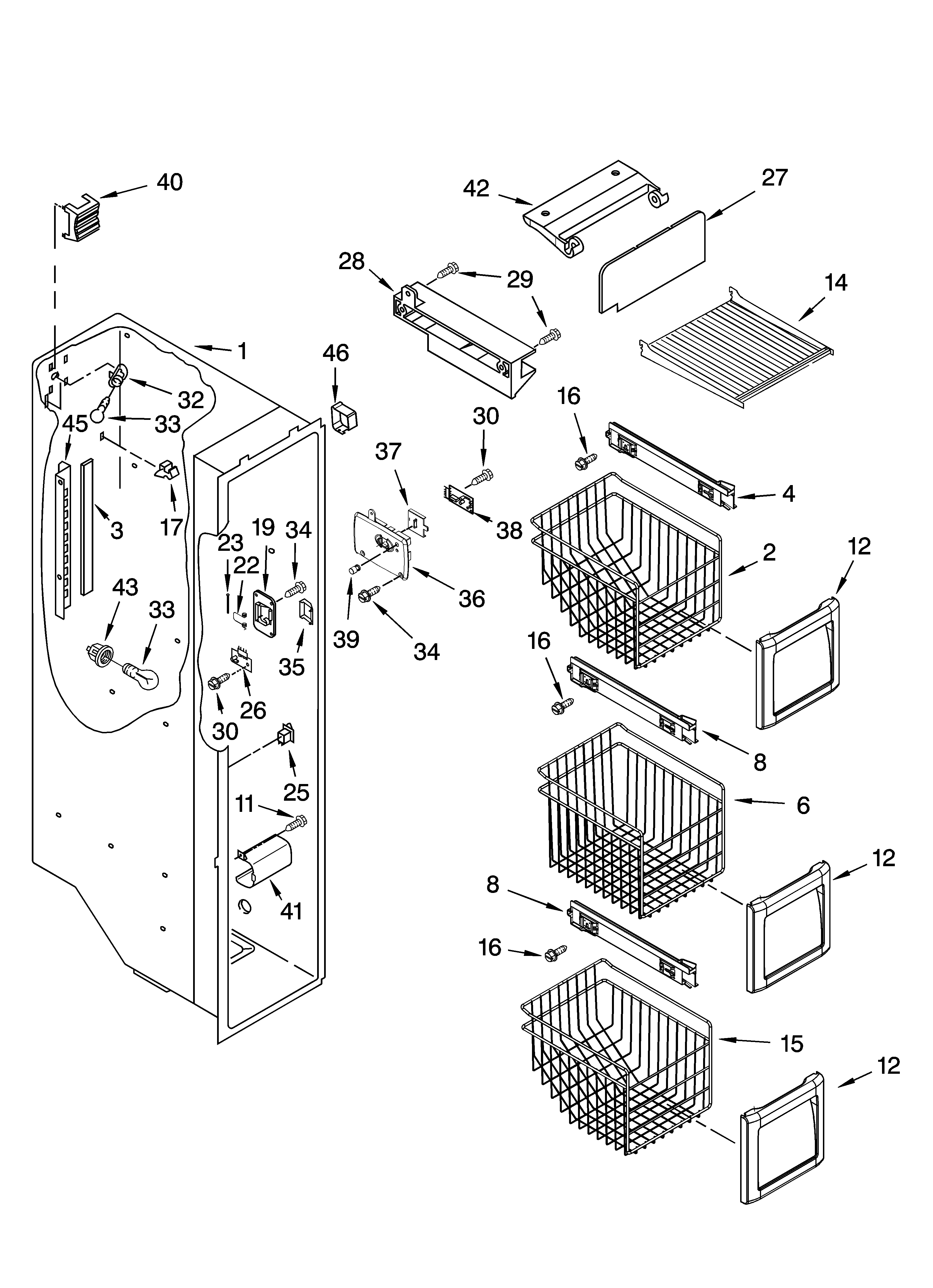 KitchenAid KSRS25CSBT00 freezer liner parts diagram