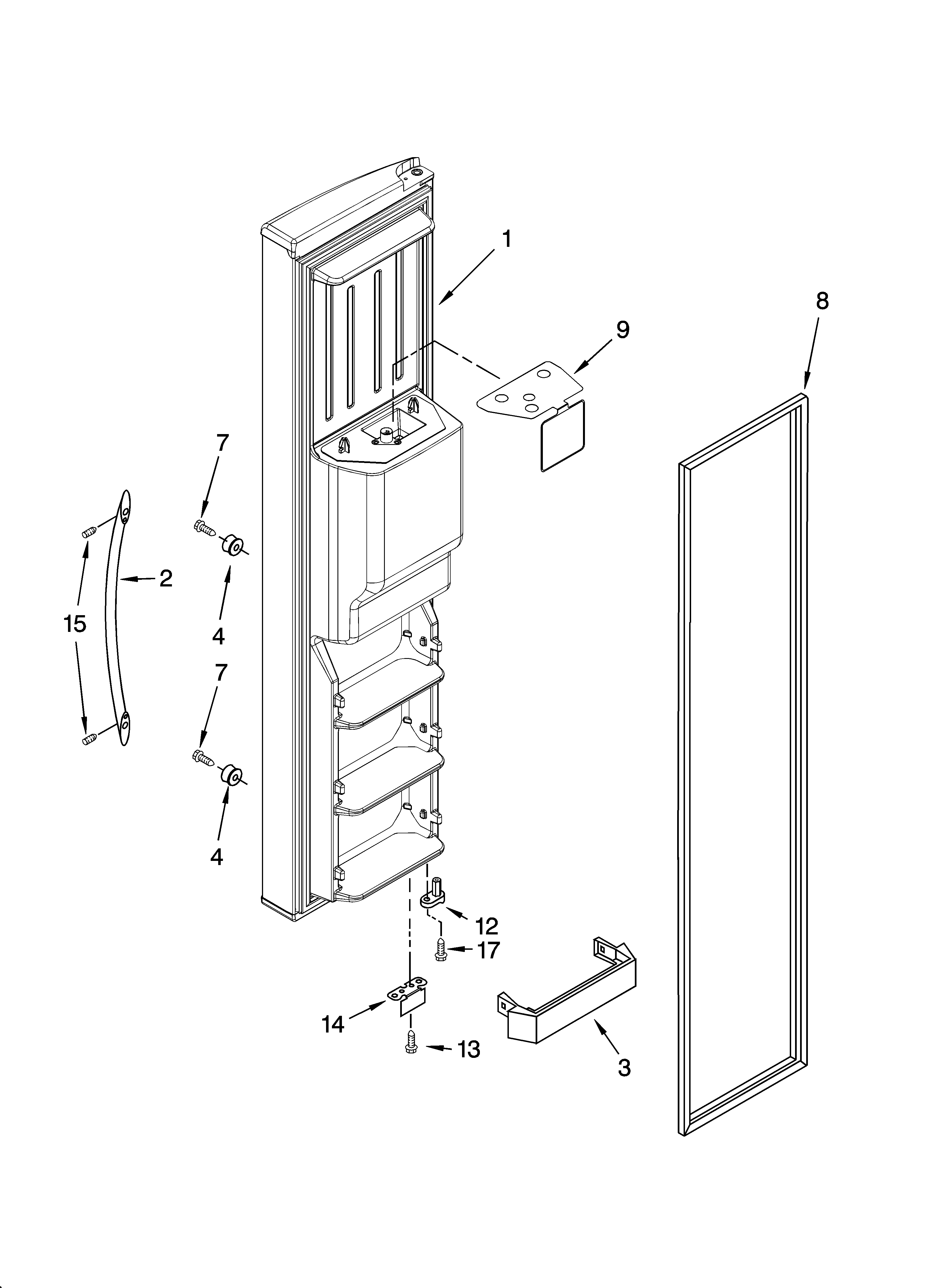 KitchenAid KSRS25CSBT00 freezer door parts diagram