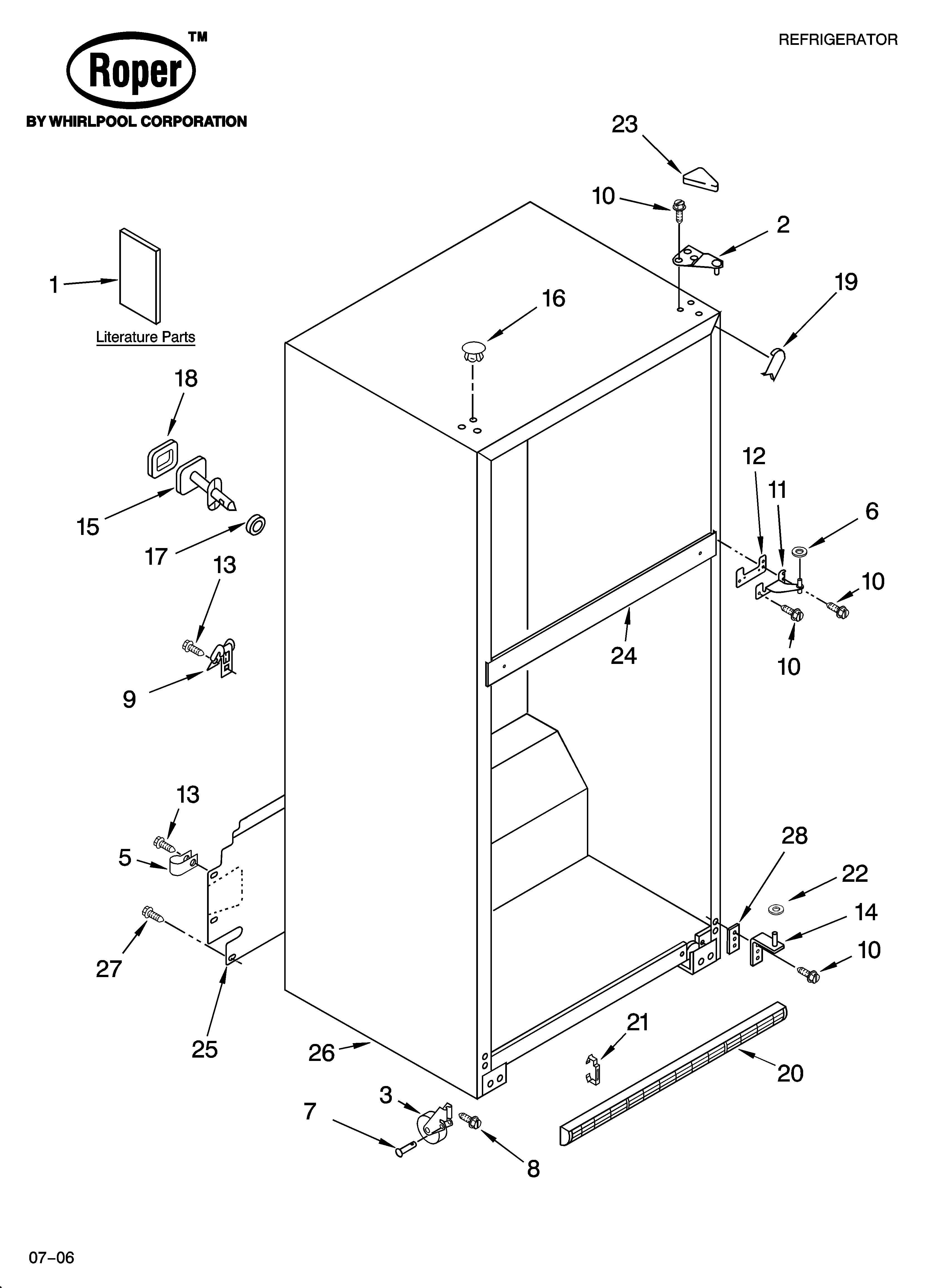 Roper RT21LMXKQ10 cabinet parts diagram