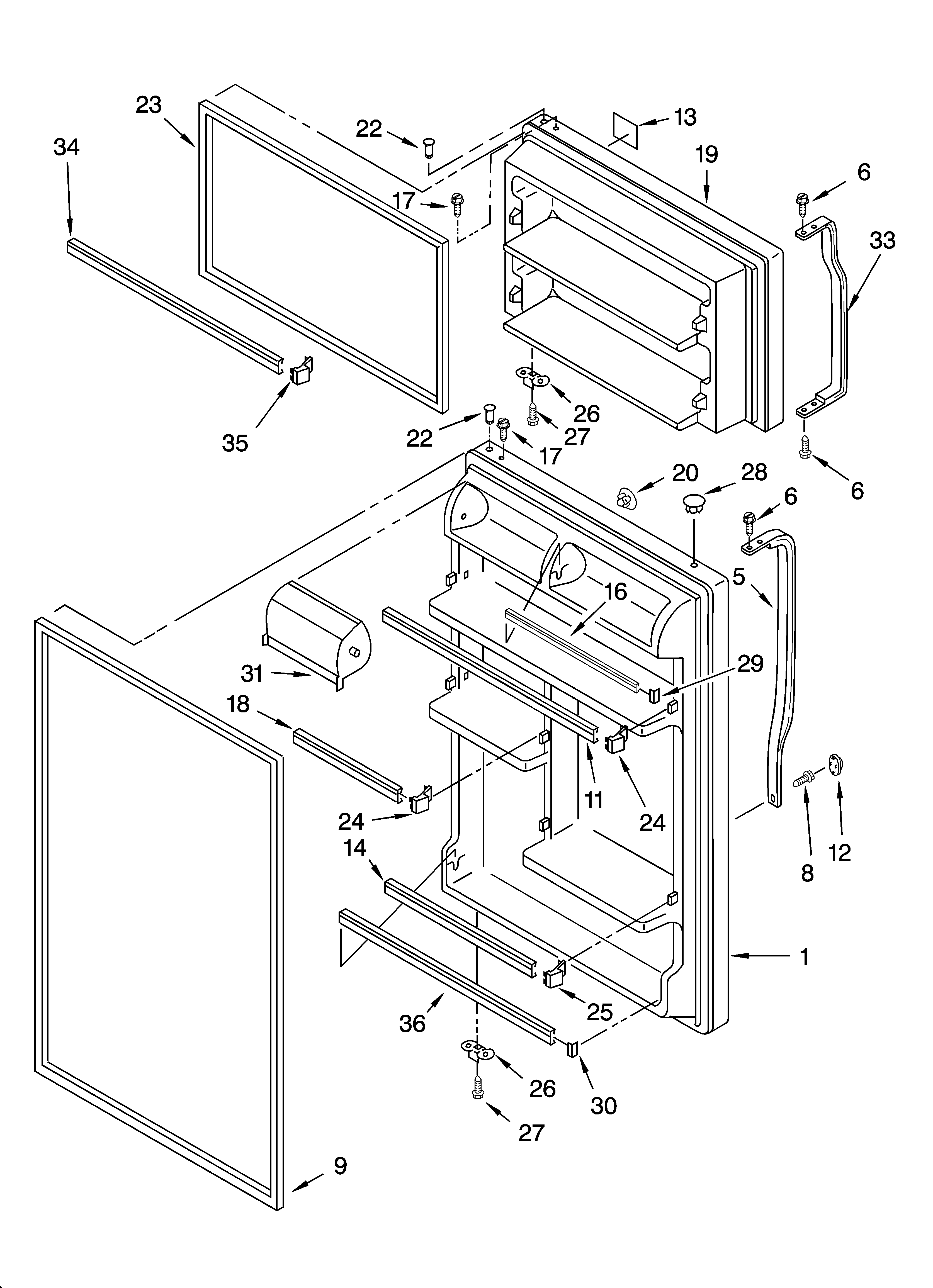 Roper RT21LMXKQ10 door parts diagram