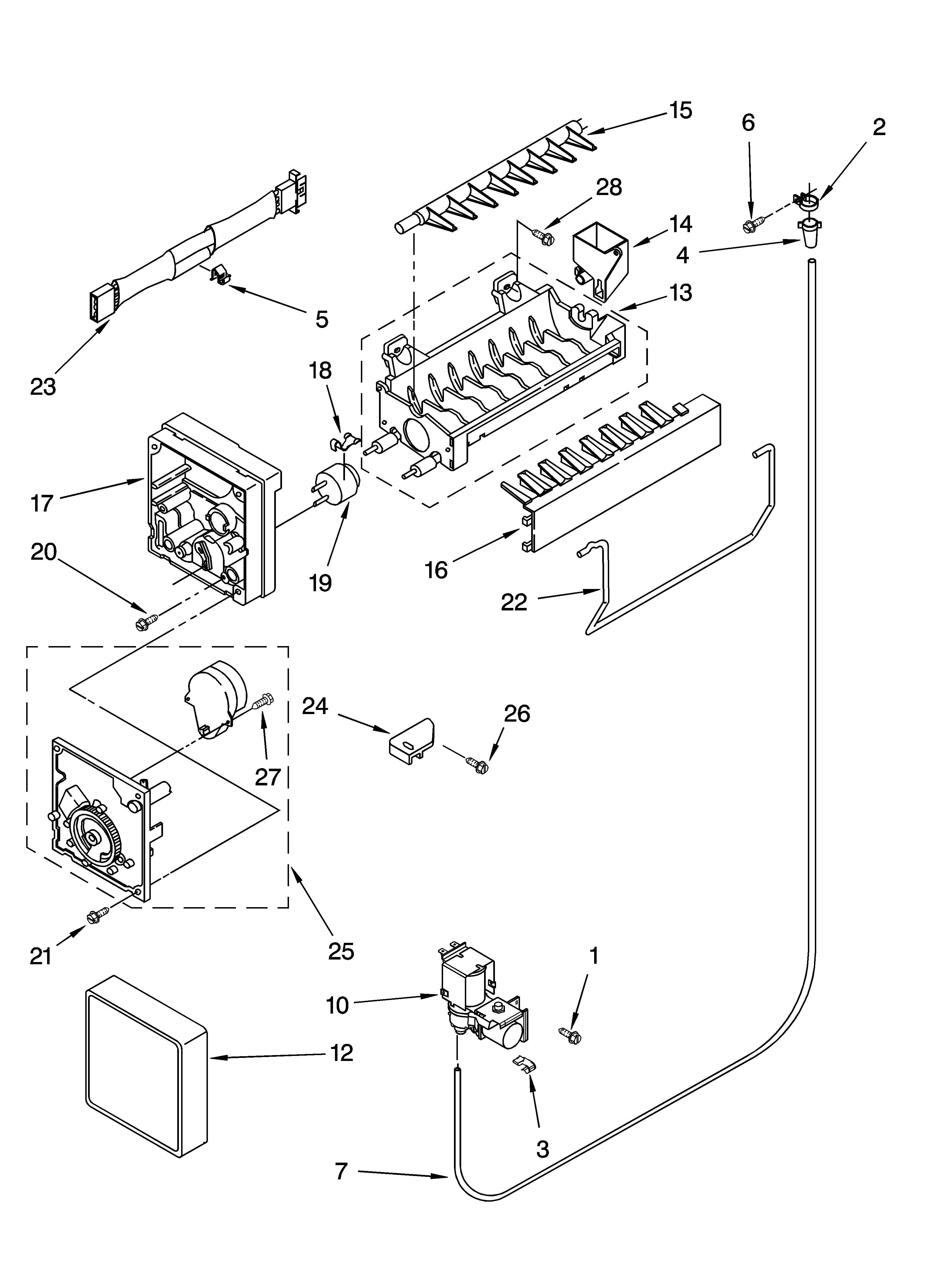 Roper RT21LMXKQ10 icemaker parts diagram