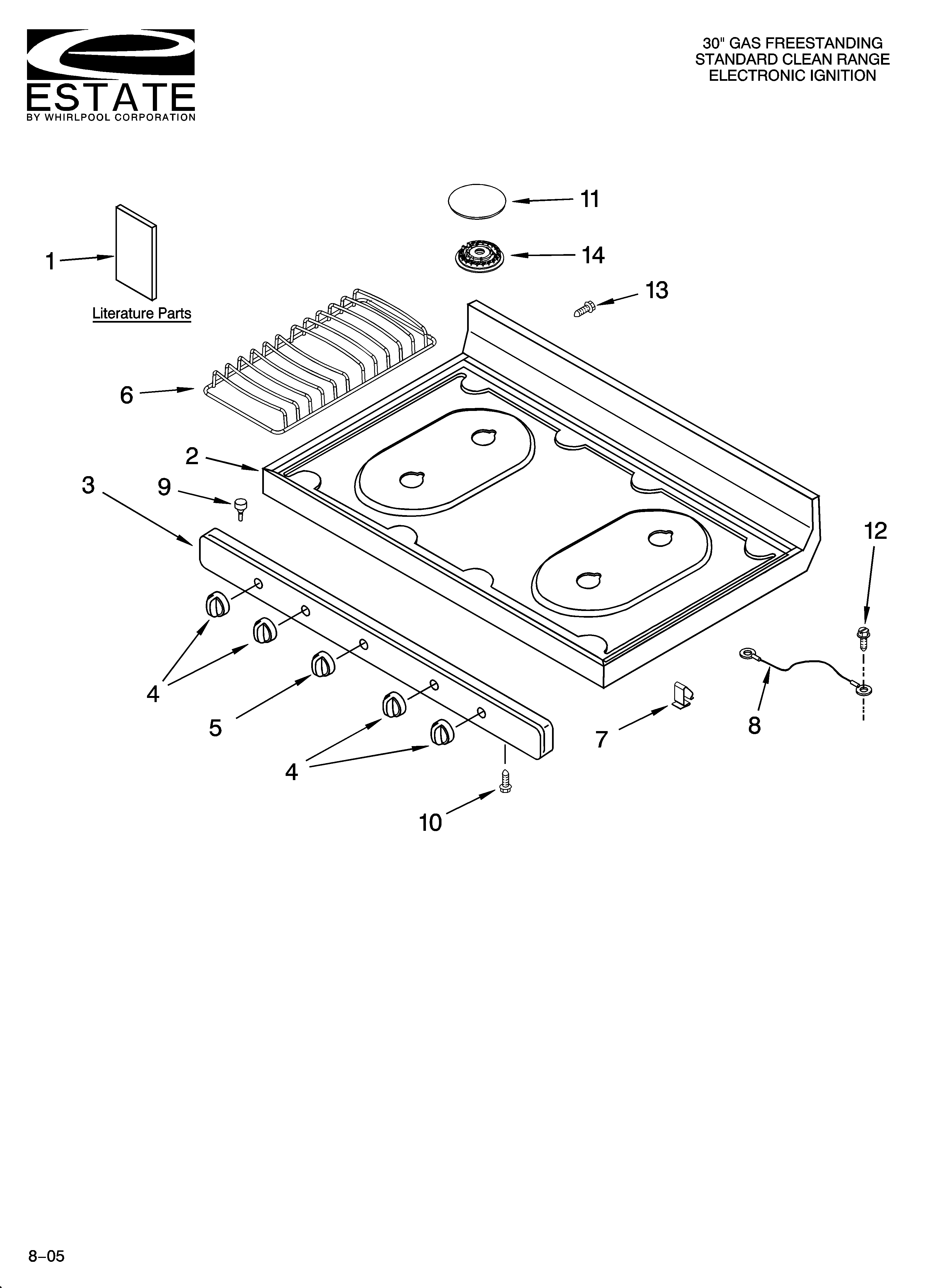 Estate TGP305RW2 cooktop parts diagram