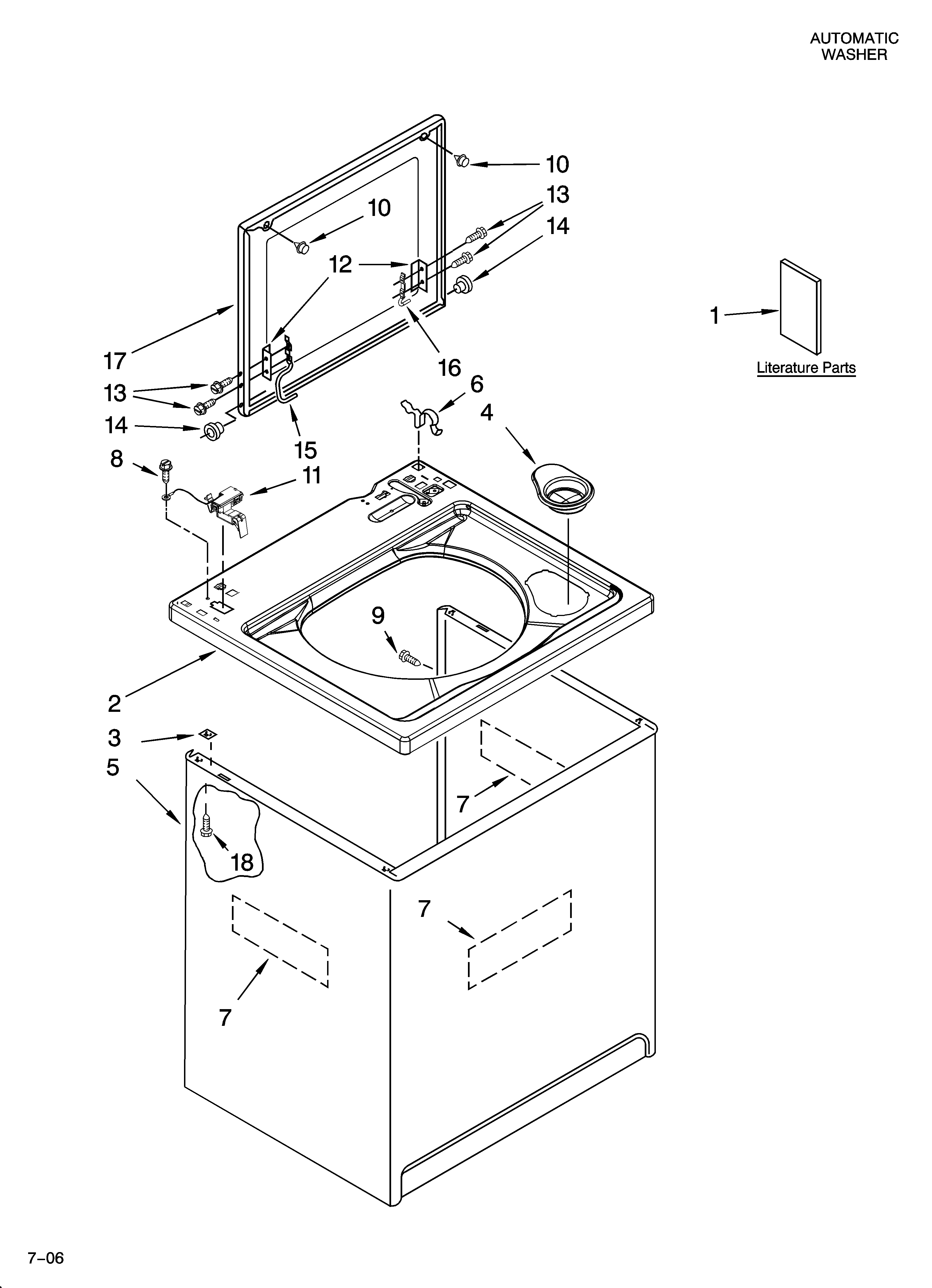 Whirlpool WTW5821SW0 top and cabinet parts diagram