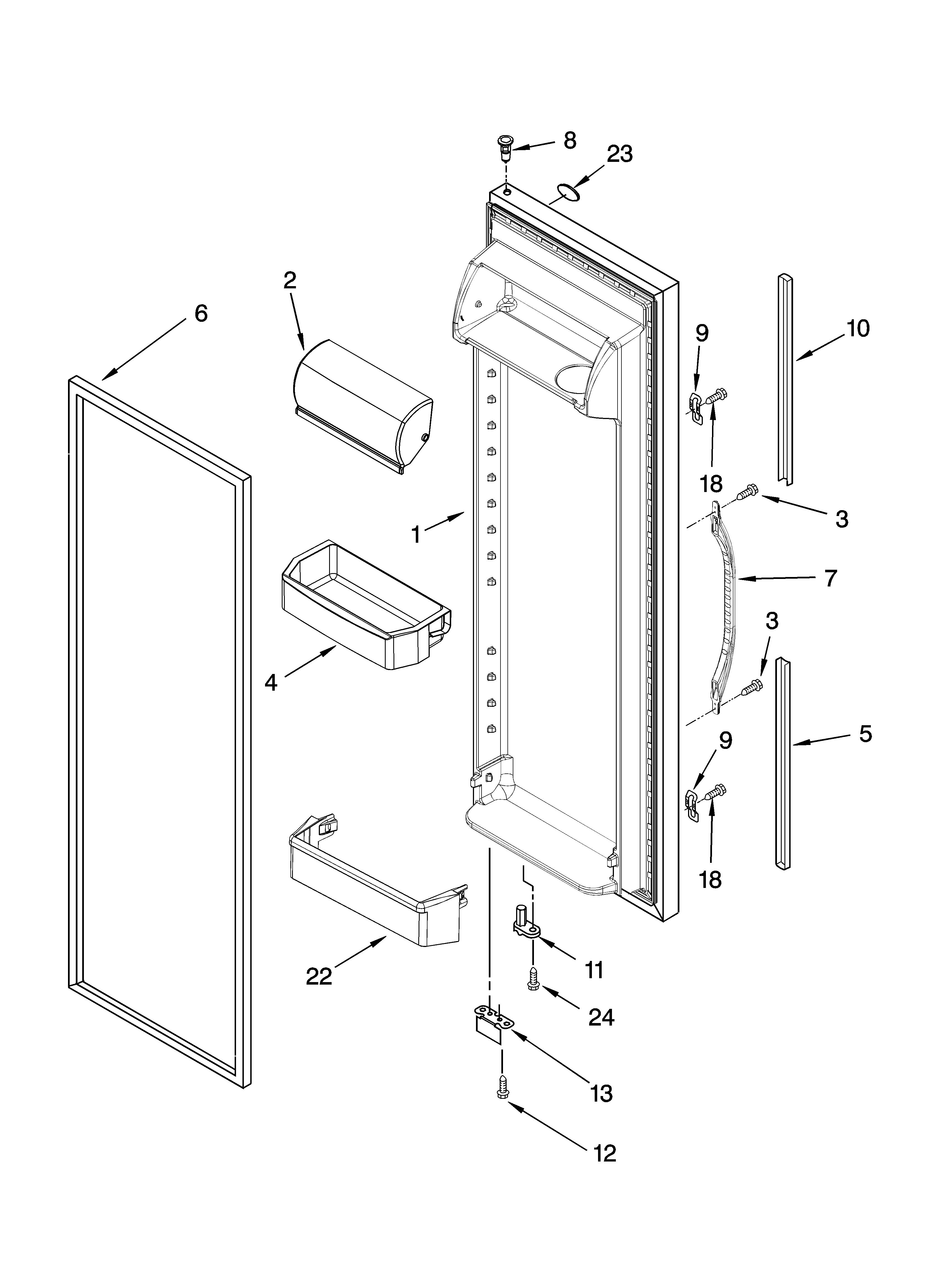 Whirlpool 5ED2FHKXRL04 refrigerator door parts diagram