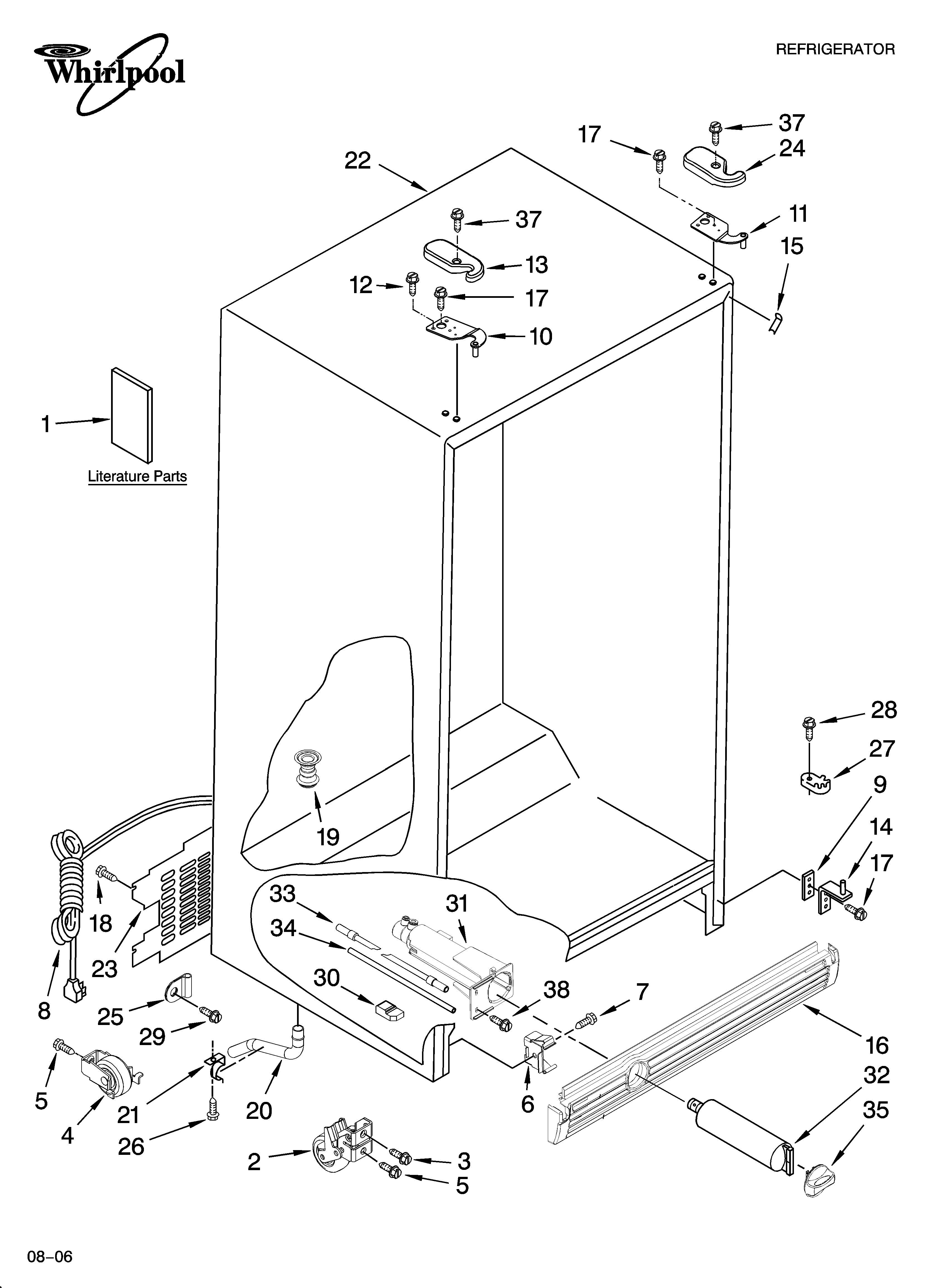 Whirlpool 6ED2FHGXSQ00 cabinet parts diagram