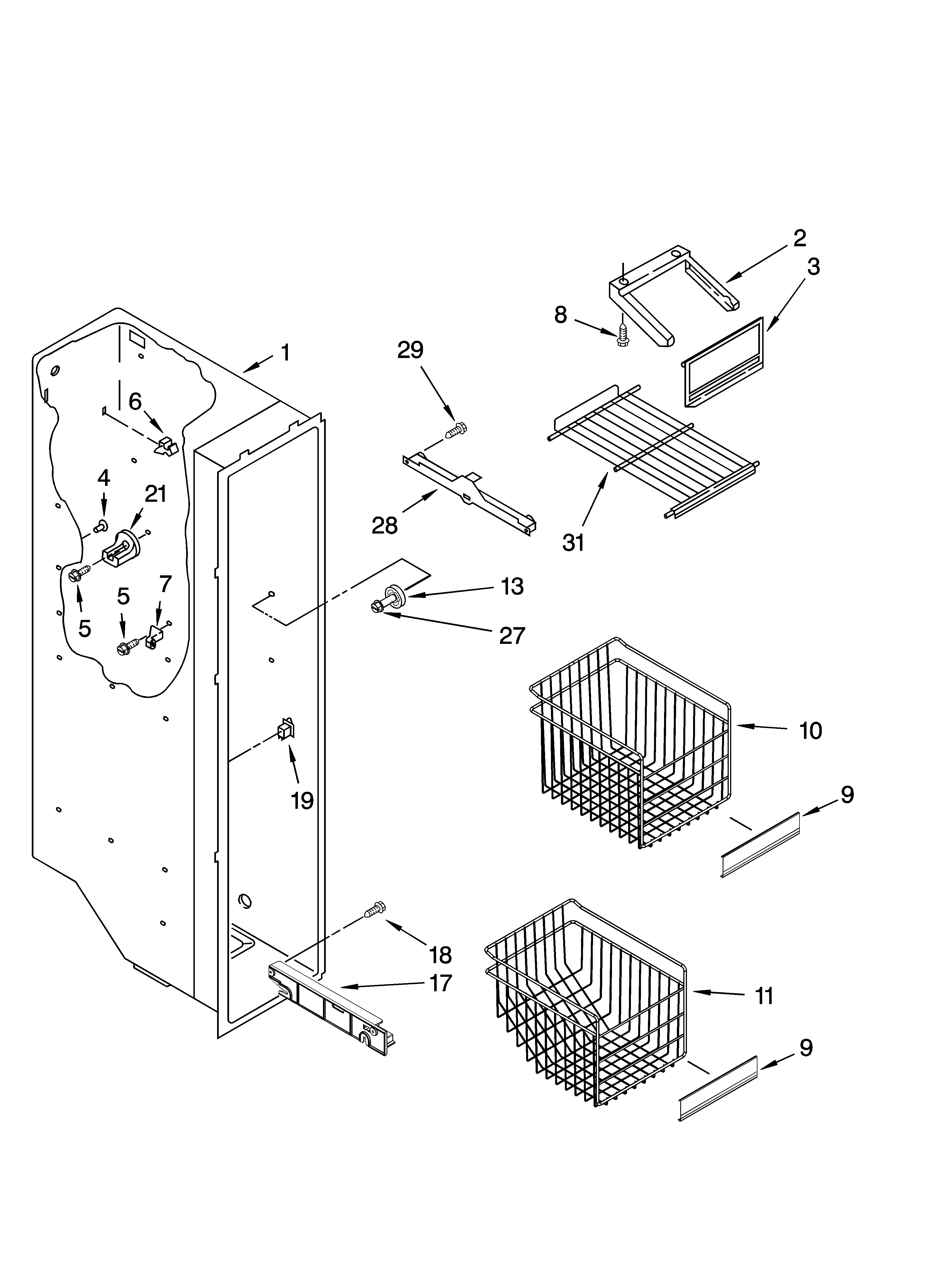 Whirlpool 6GD2SHGXSS00 freezer liner parts diagram