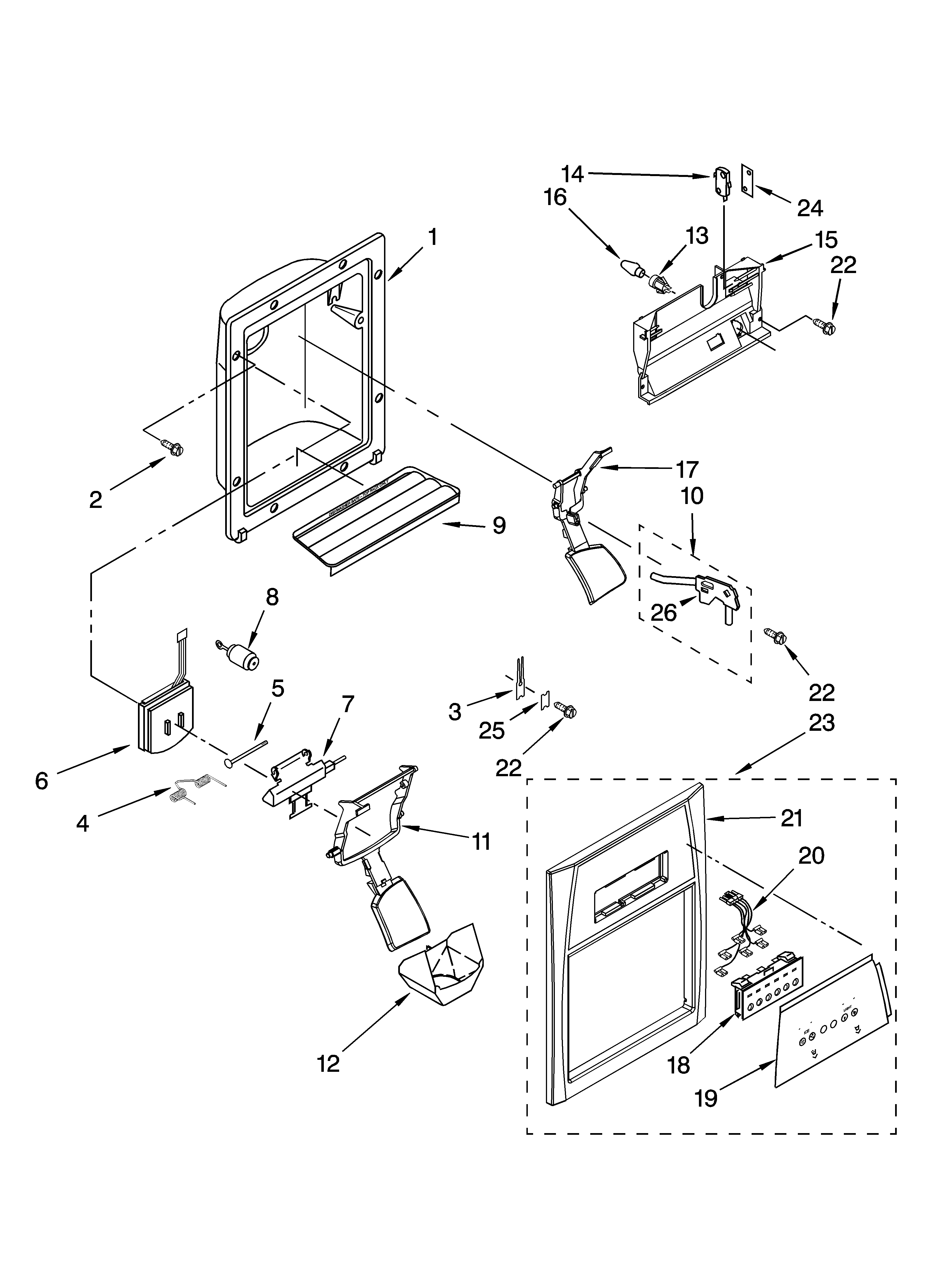 Whirlpool 6GD2SHGXSS00 dispenser front parts diagram