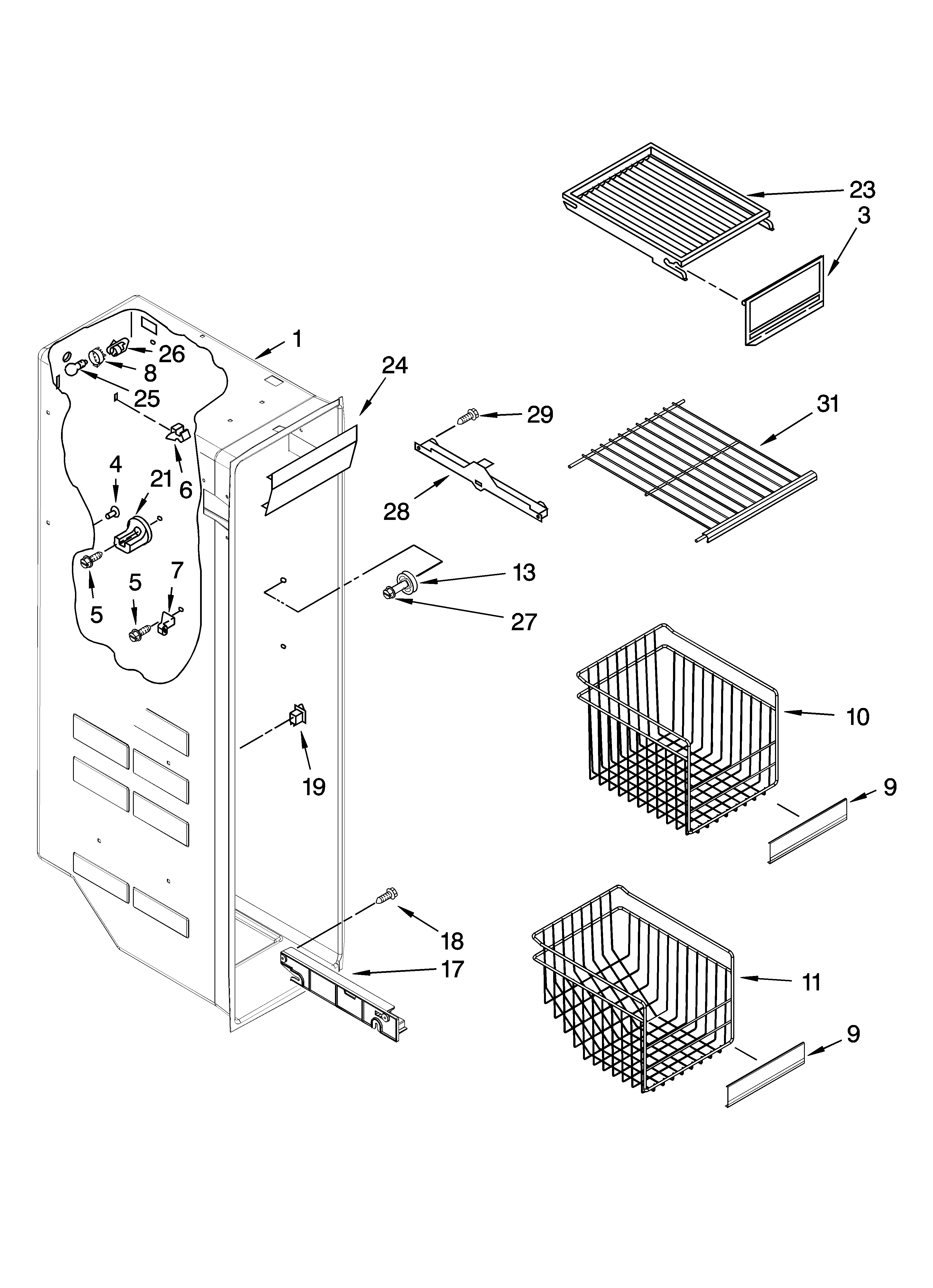 Whirlpool 6GD5SHGXSS00 freezer liner parts diagram