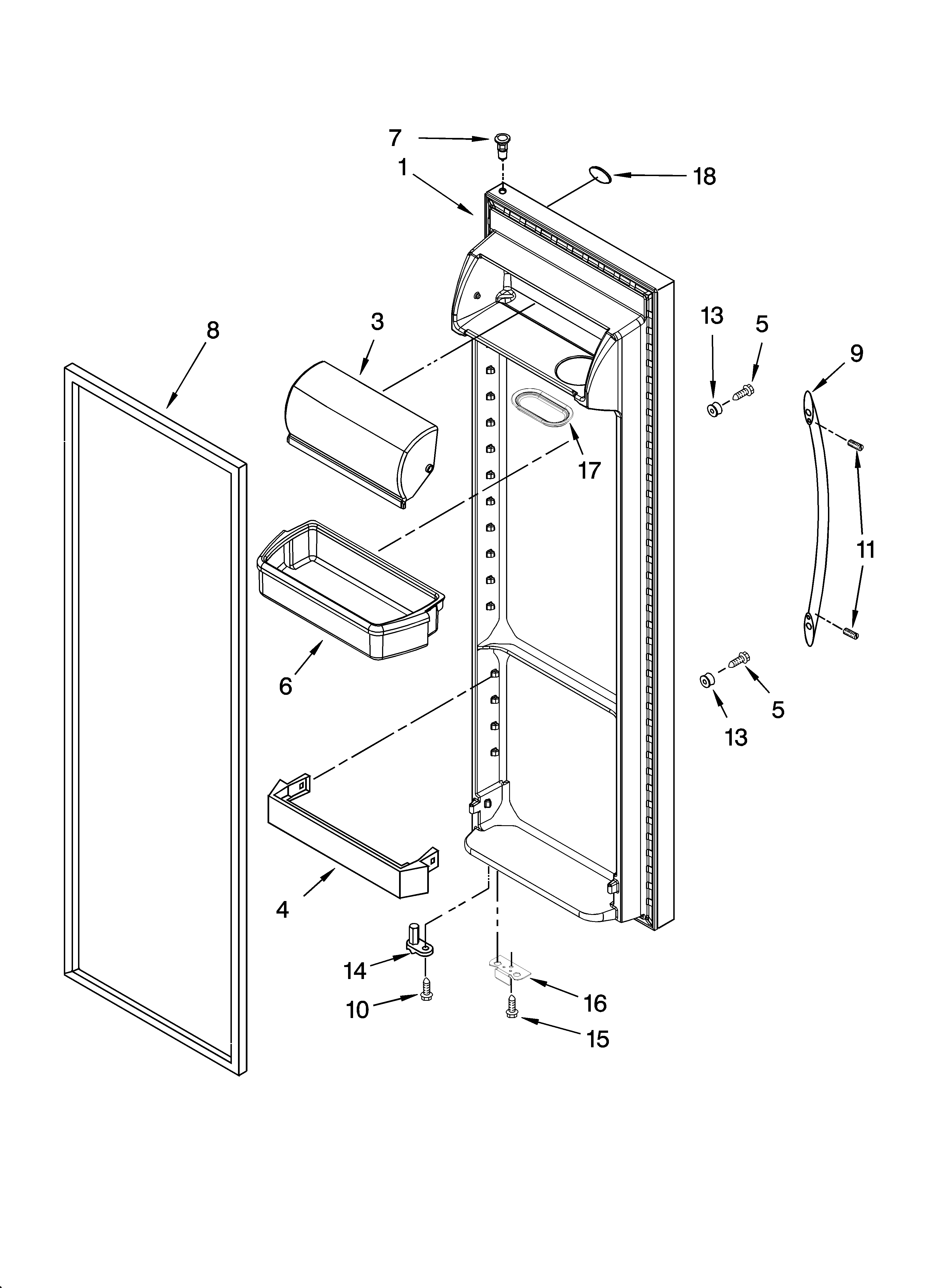 Whirlpool 6GD5SHGXSS00 refrigerator door parts diagram