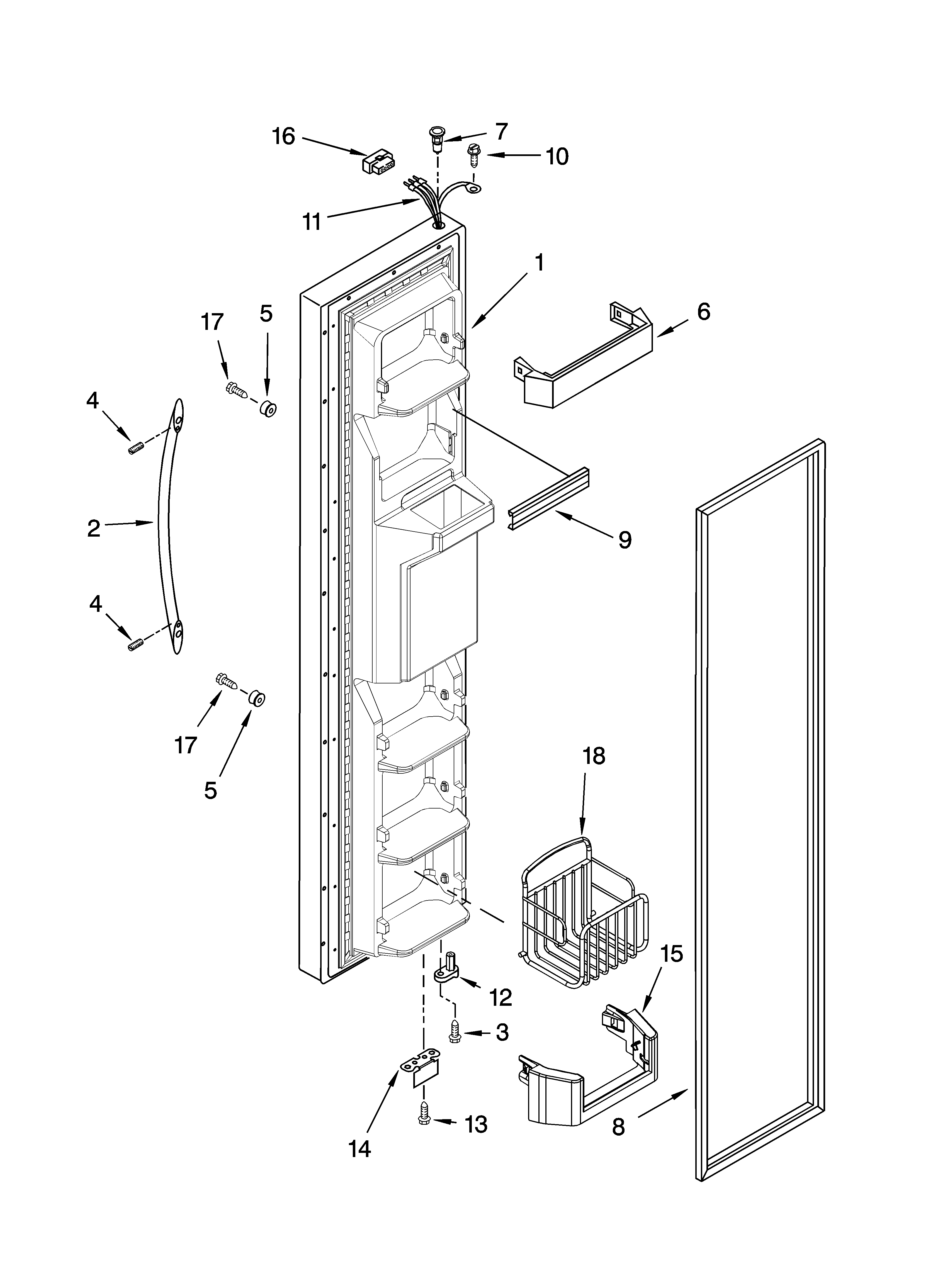 Whirlpool 6GD5SHGXSS00 freezer door parts diagram