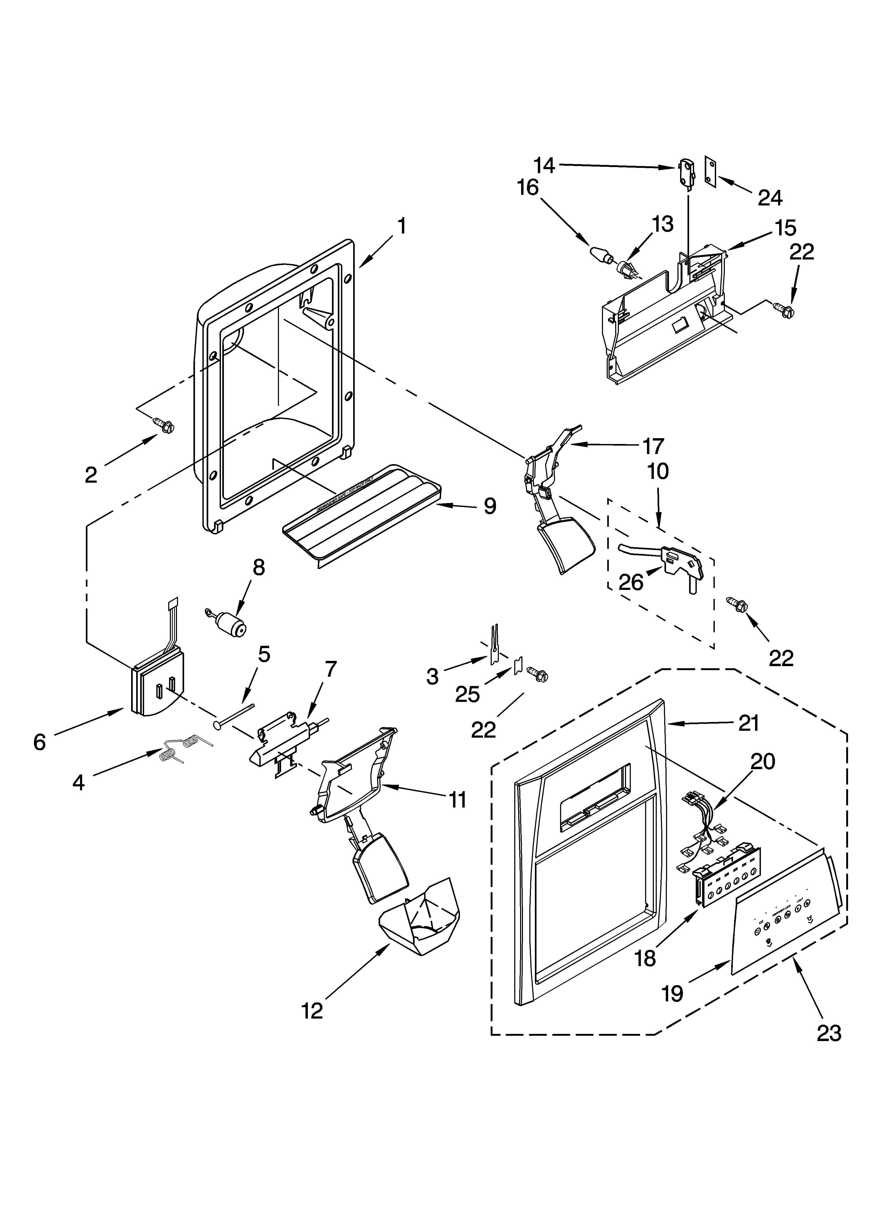 Whirlpool 6GD5SHGXSS00 dispenser front parts diagram
