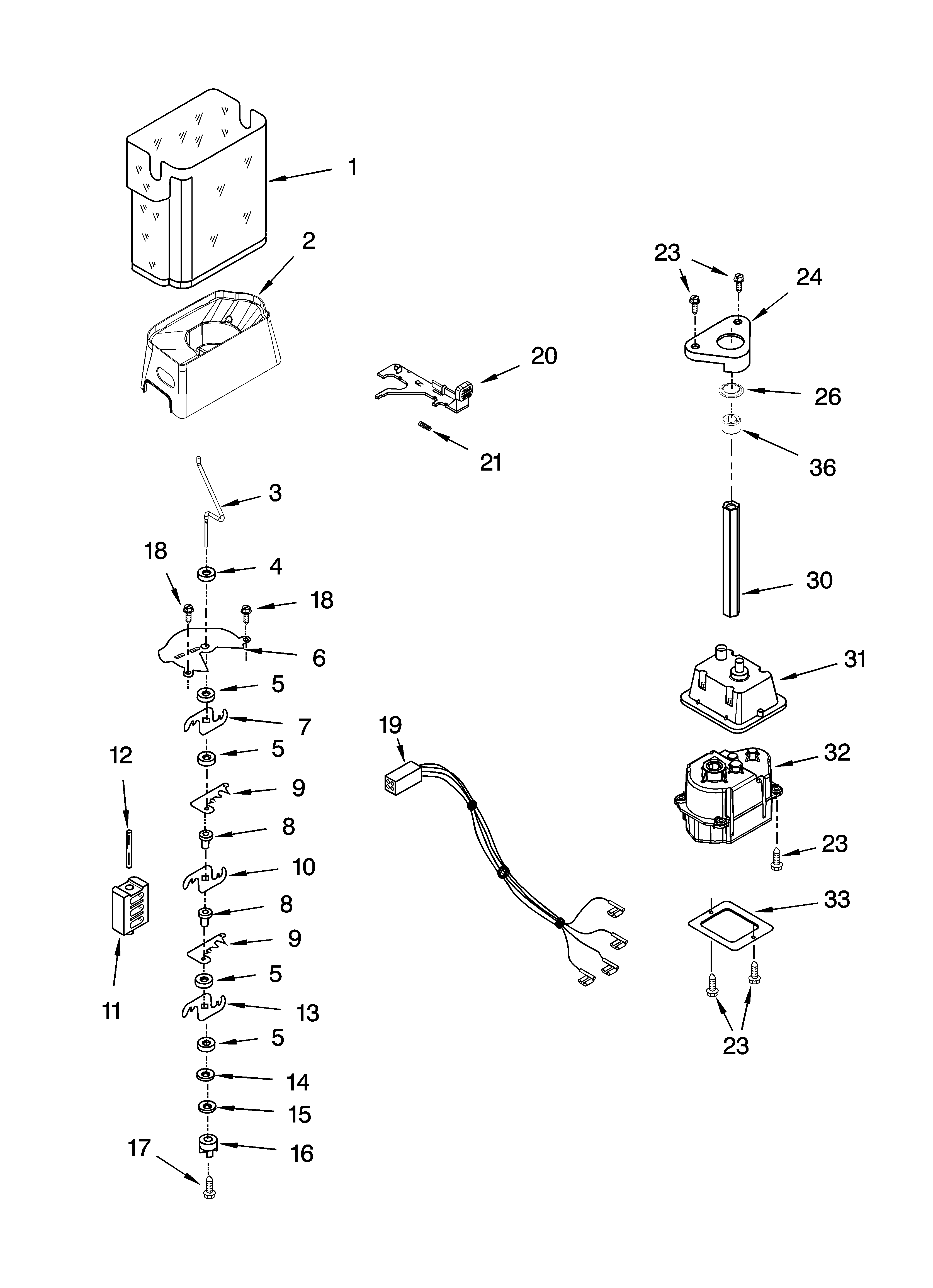 Whirlpool 7GS2SHEXPQ02 motor and ice container parts diagram