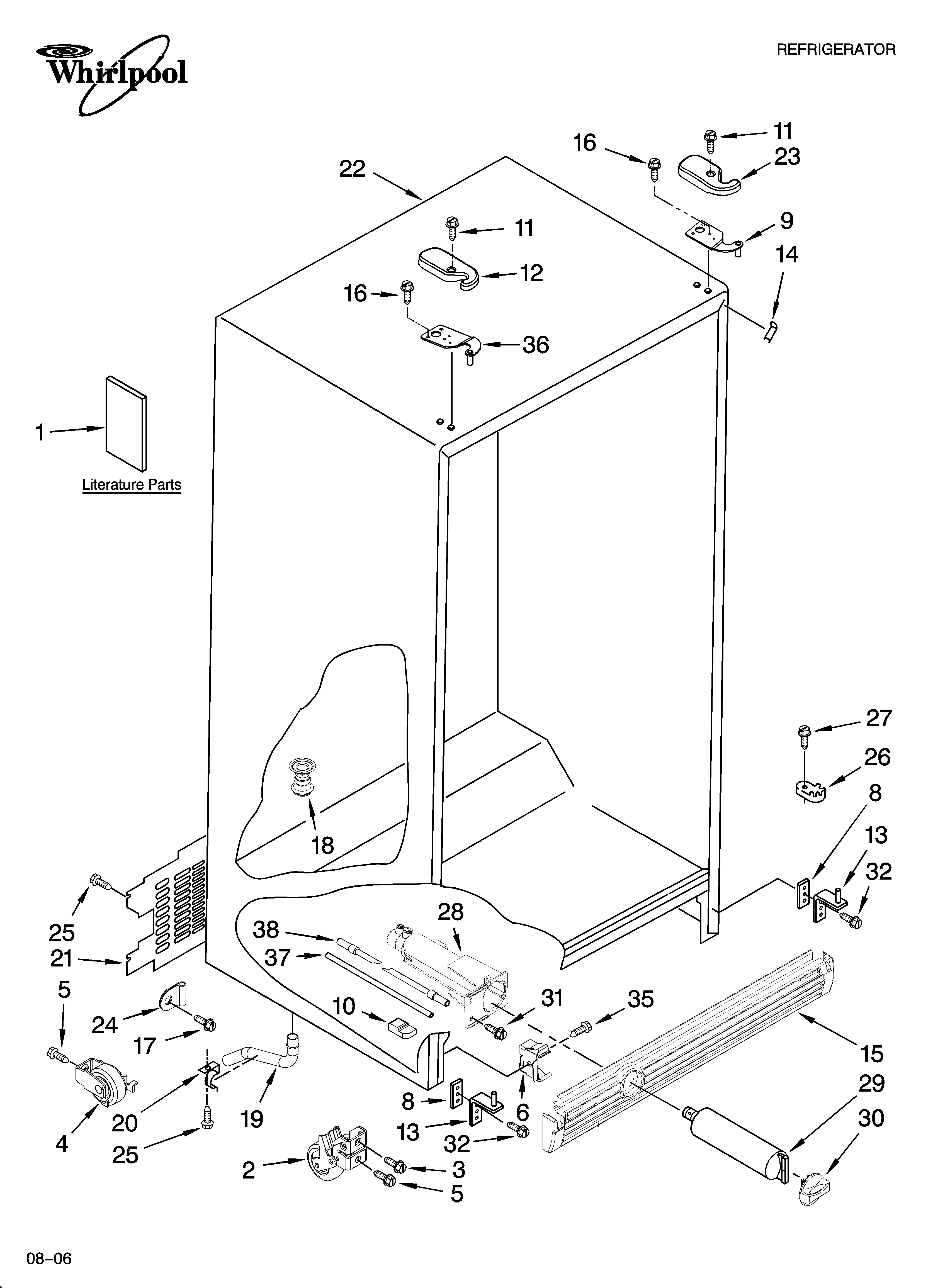 Whirlpool 7GS6SHEXMS02 cabinet parts diagram