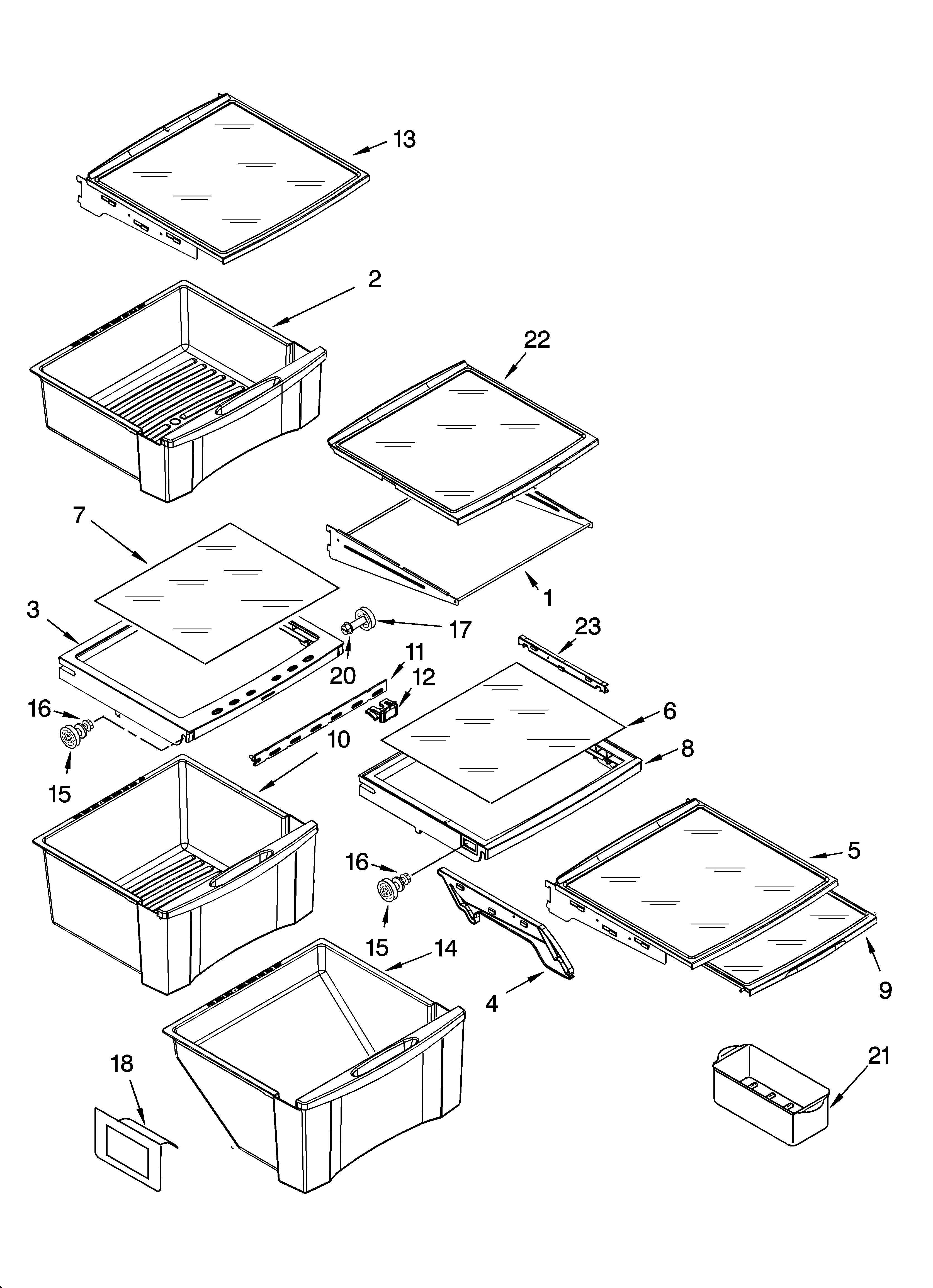 Whirlpool 7GS6SHEXMS02 refrigerator shelf parts diagram