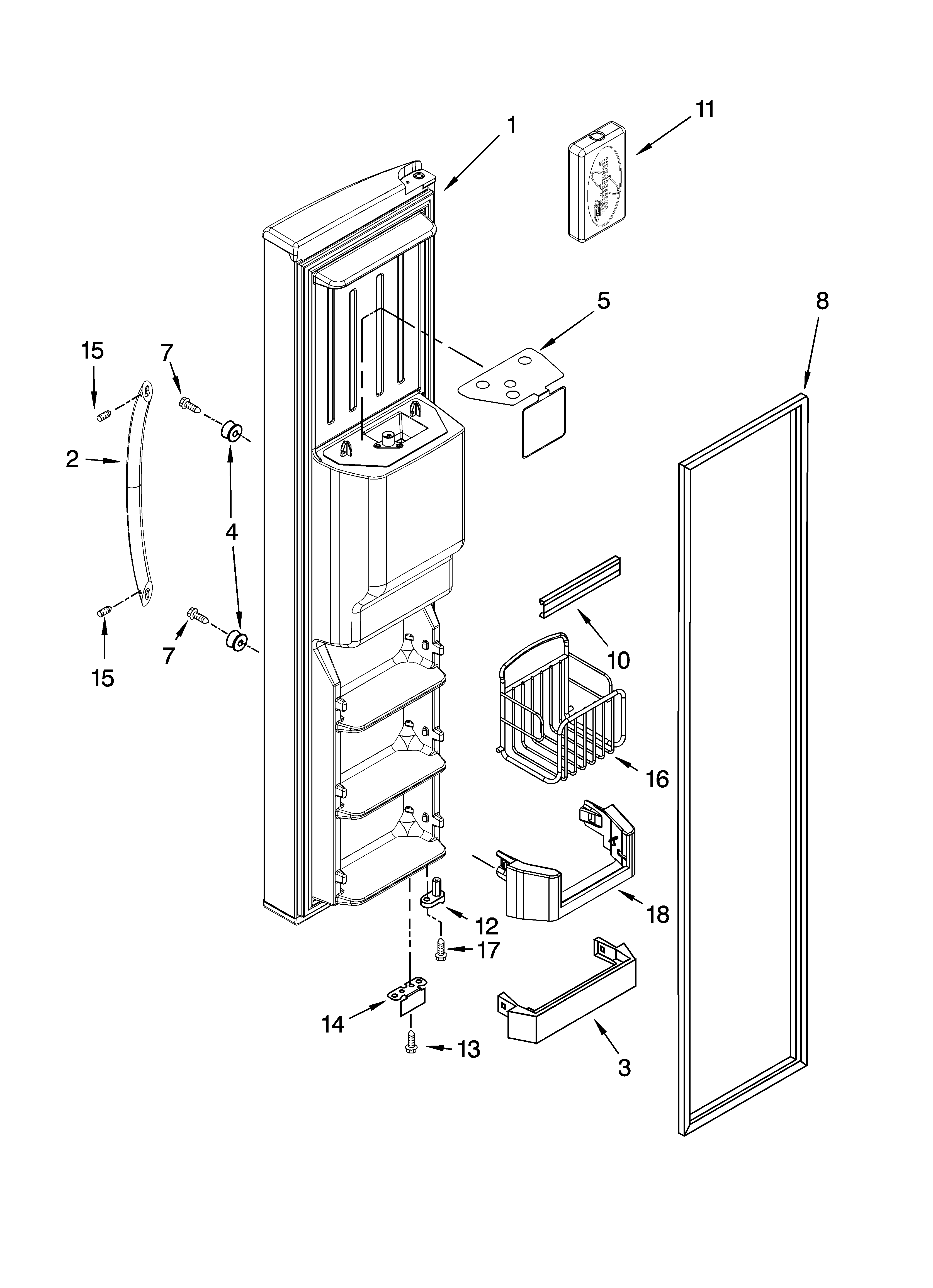 Whirlpool 7GS6SHEXMS02 freezer door parts diagram
