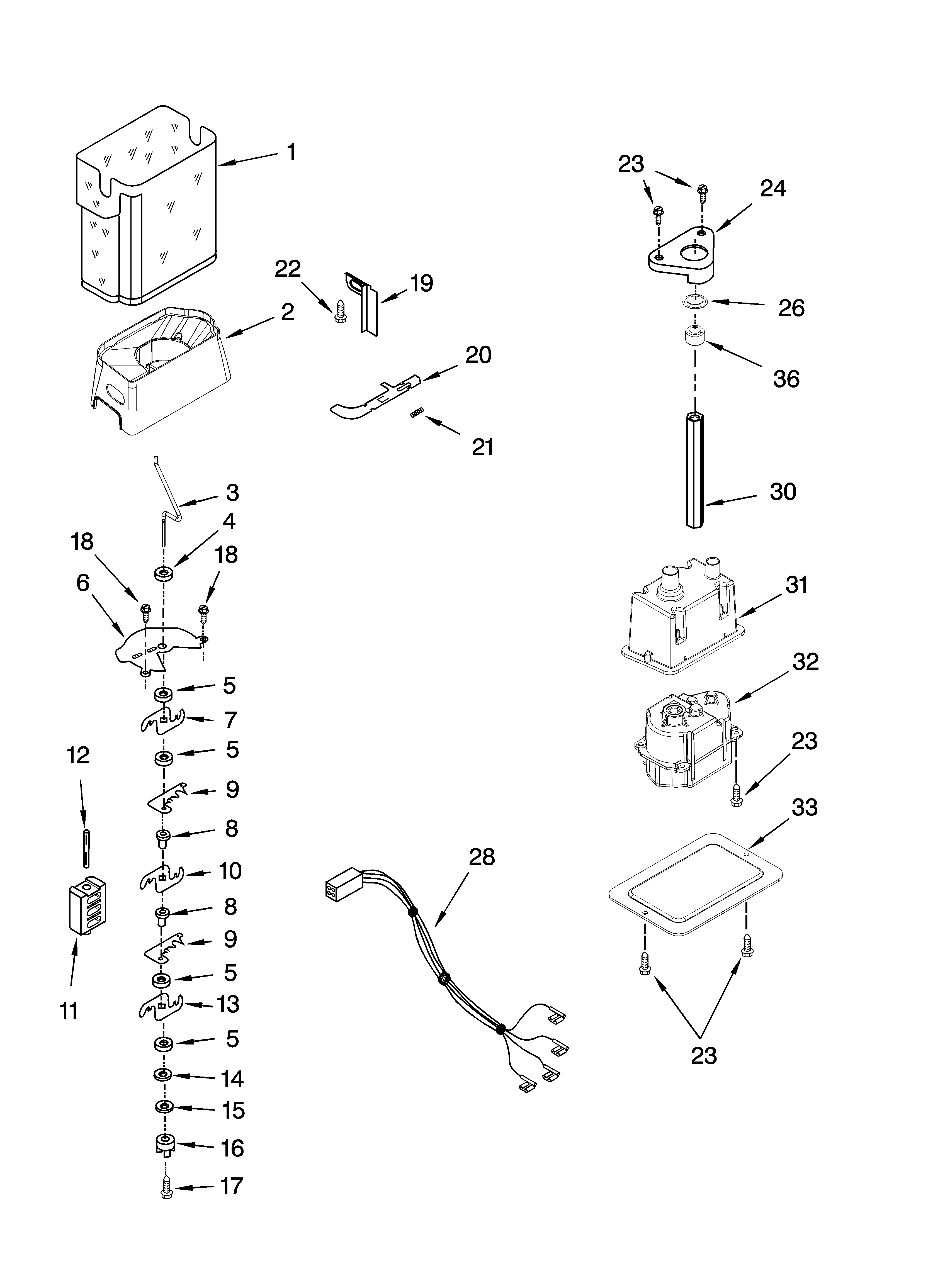 Whirlpool 7GS6SHEXPL02 motor and ice container parts diagram
