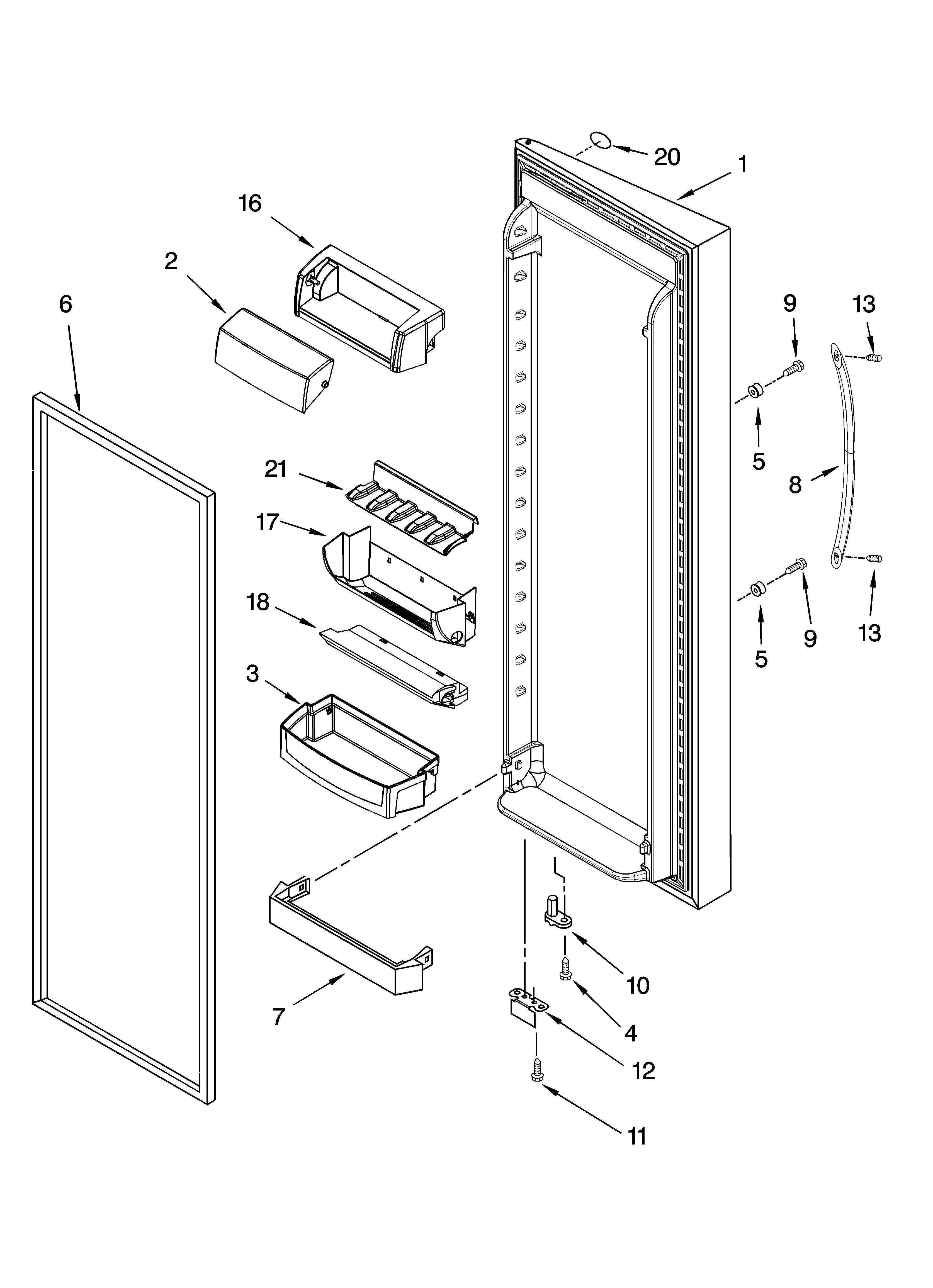Whirlpool 7GS6SHEXPL02 refrigerator door parts diagram
