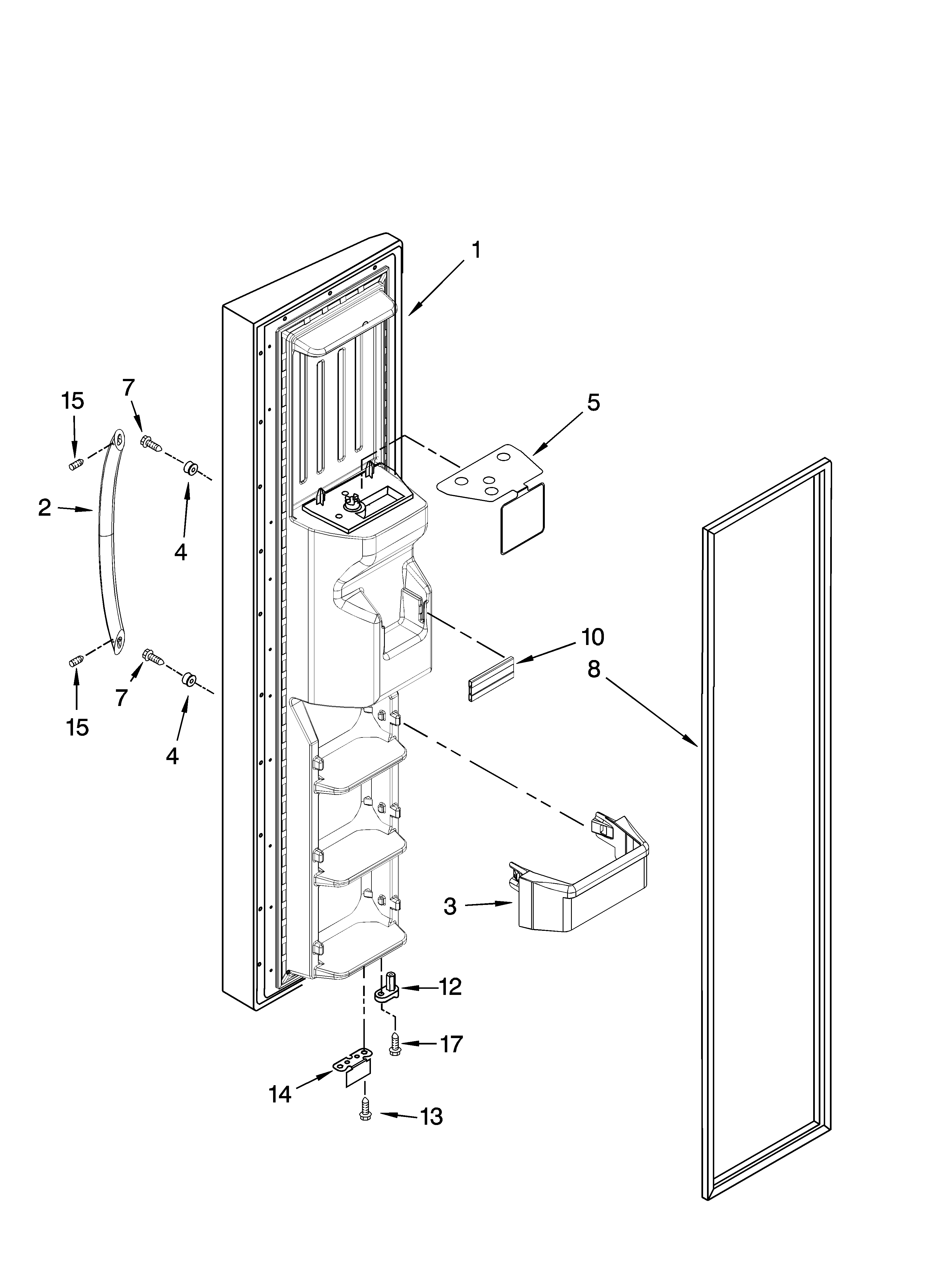 Whirlpool 7GS6SHEXPL02 freezer door parts diagram