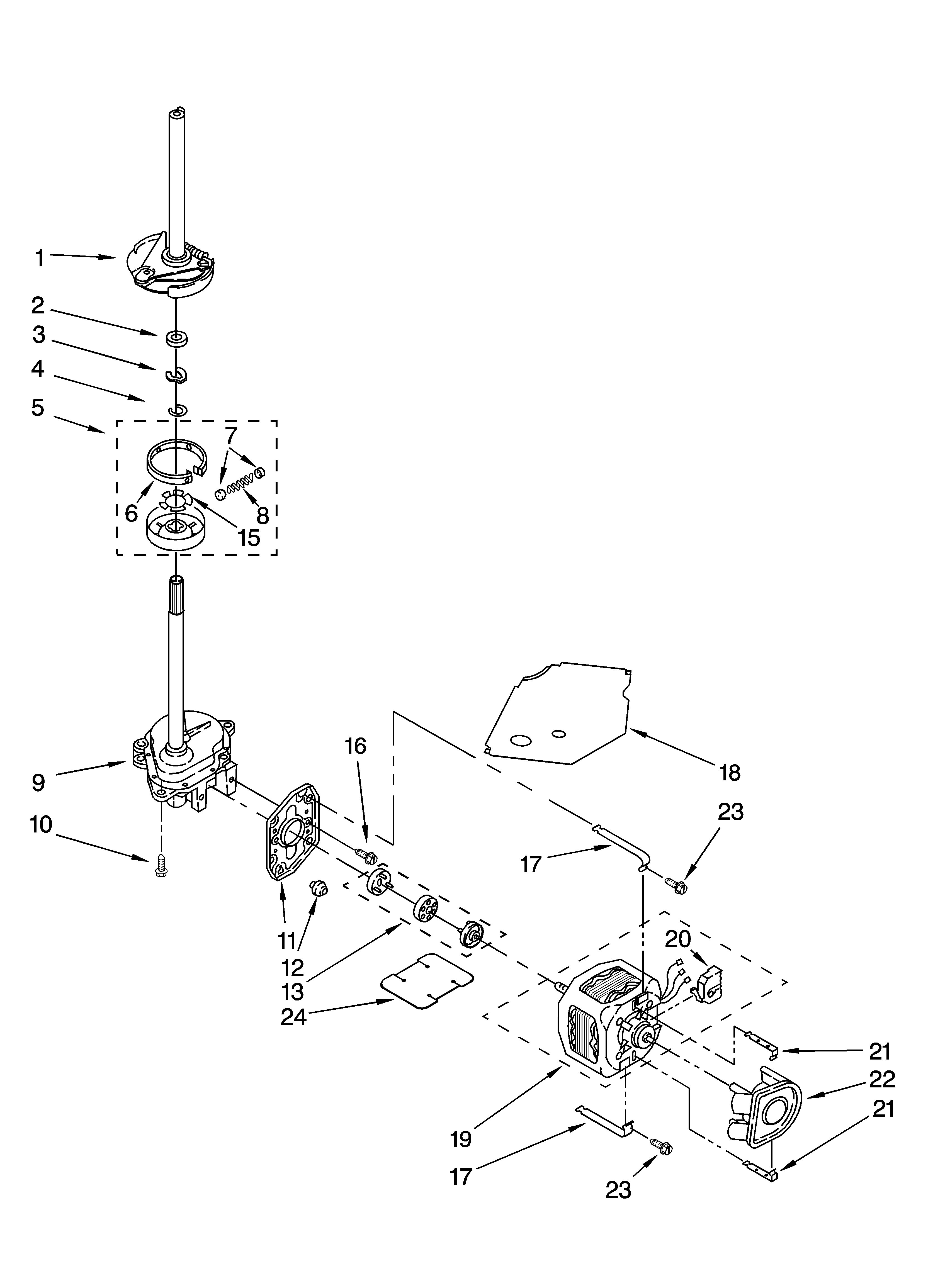 Whirlpool 8TLSR7432LT1 brake, clutch, gearcase, motor and pump parts diagram