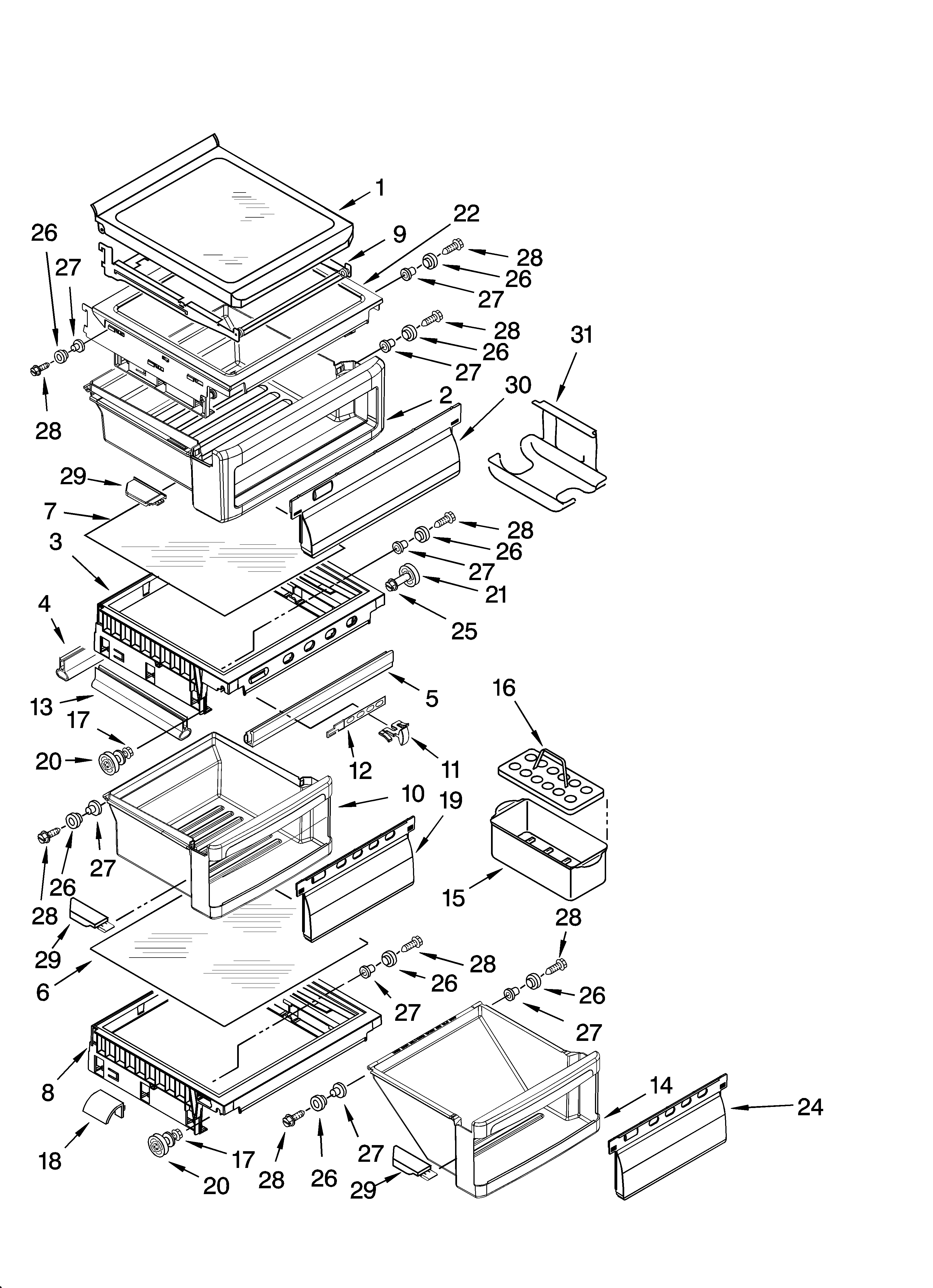 Whirlpool BRS70DBANA00 refrigerator shelf parts diagram